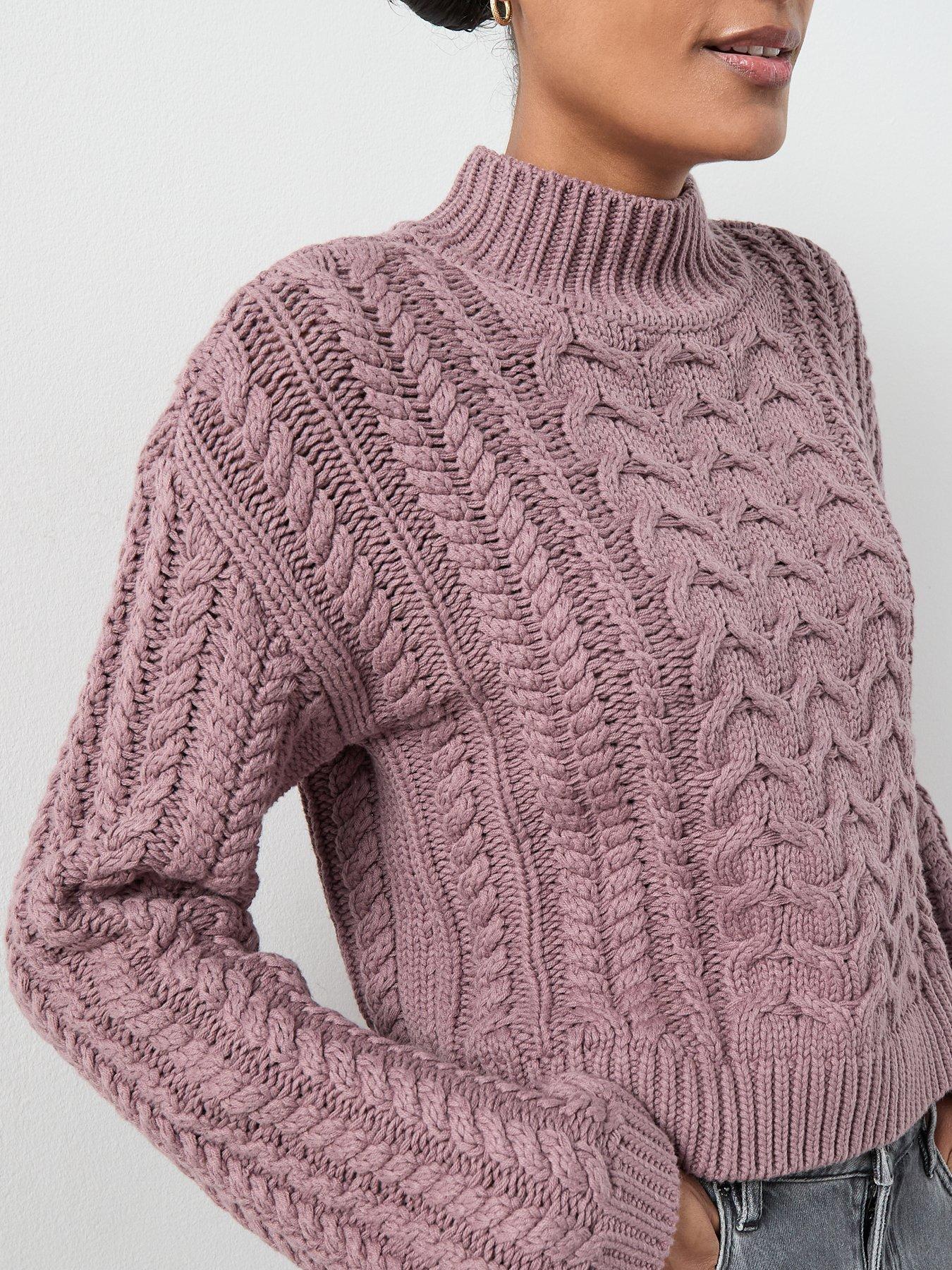  image of the-very-collection-cotton-rich-funnel-neck-cable-cropped-jumper-mauve
