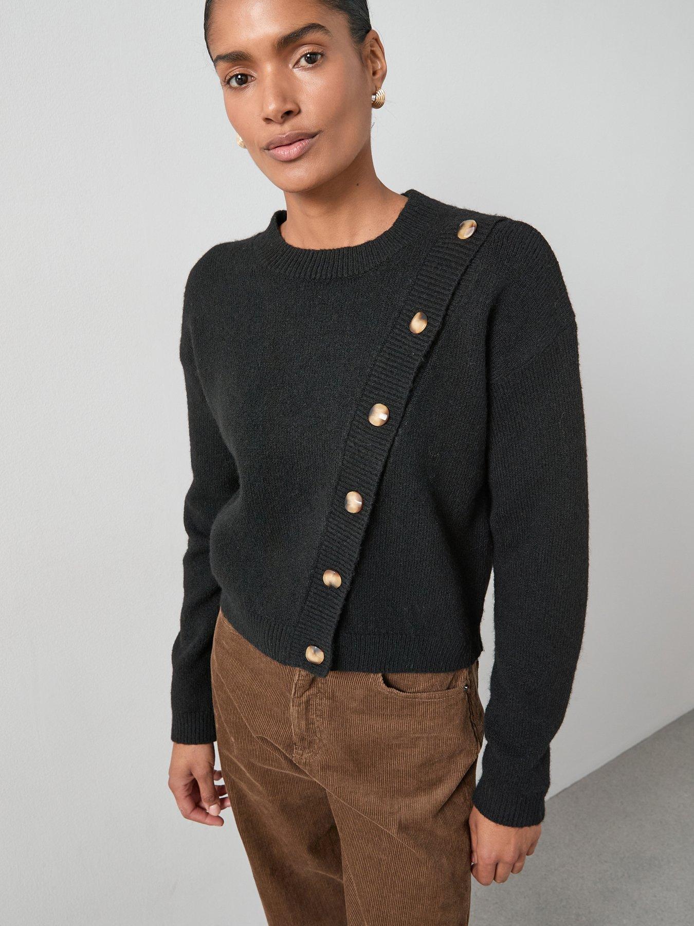 Image 6 of 6 of V by Very Crew Neck Button Detail Knitted Jumper - Black