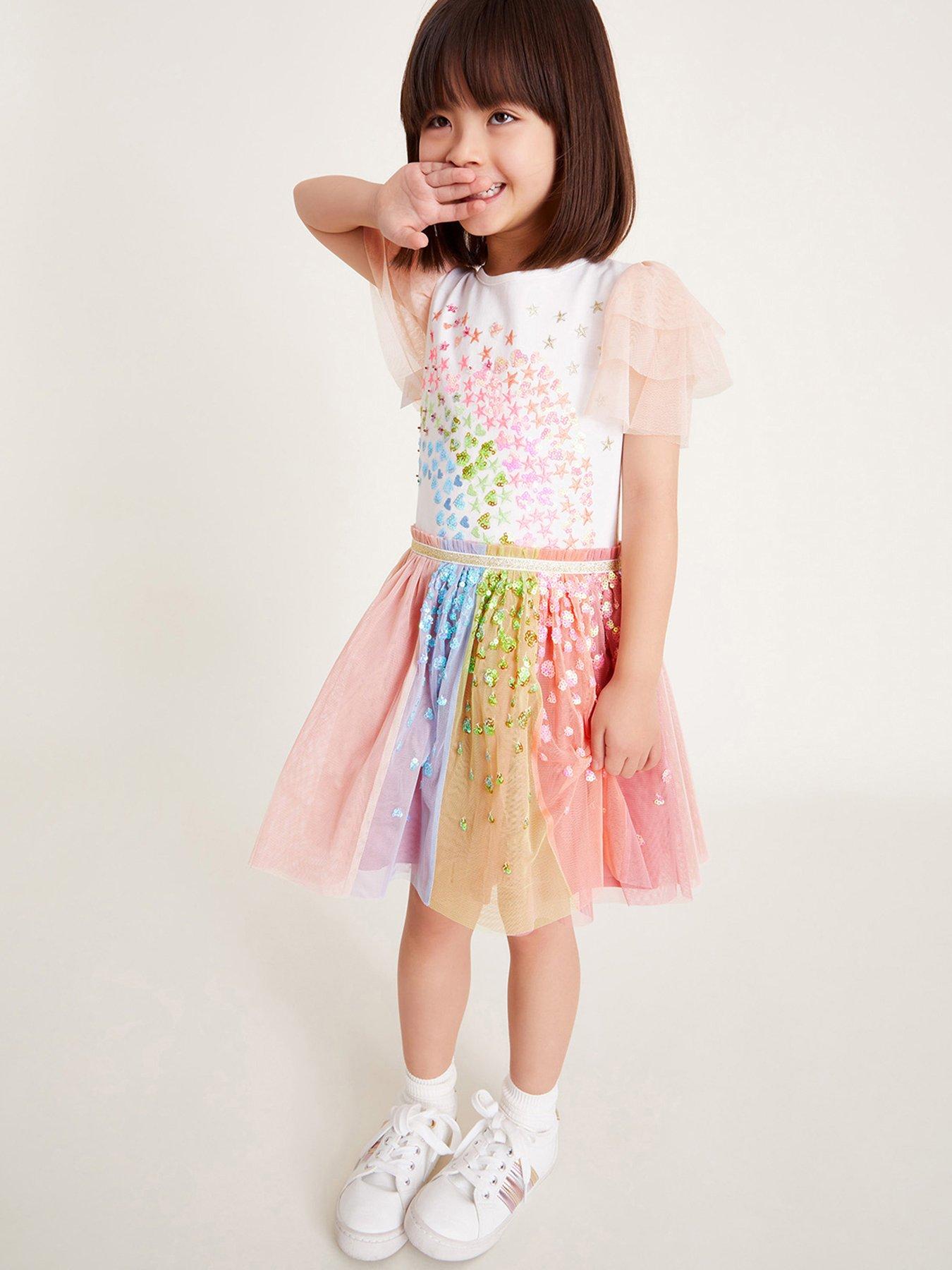 undefined Girls Sequin Rainbow Tulle Disco Dress - Pink