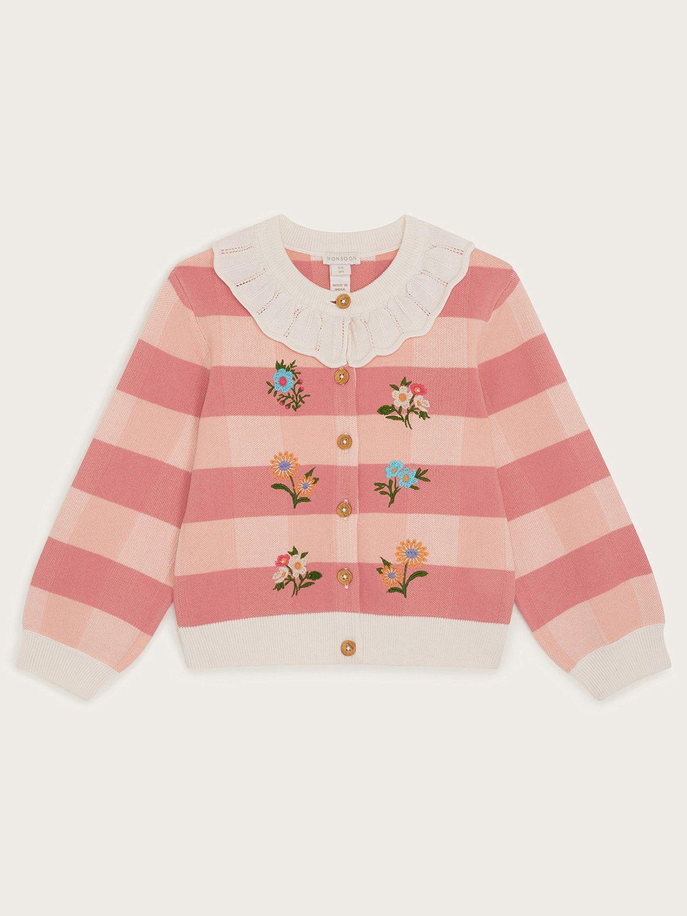  image of monsoon-girls-knitted-frill-collar-cardigan-coral
