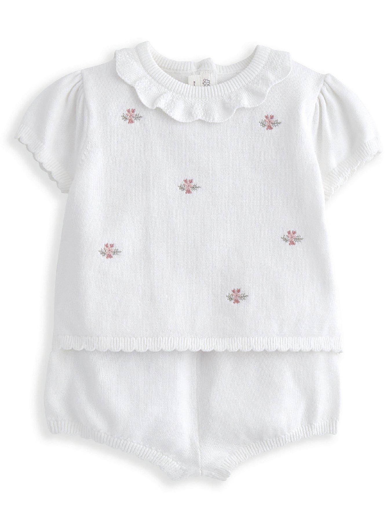 mamas-papas-baby-girls-2-piece-flower-embroidered-polo-short-knit-set-white