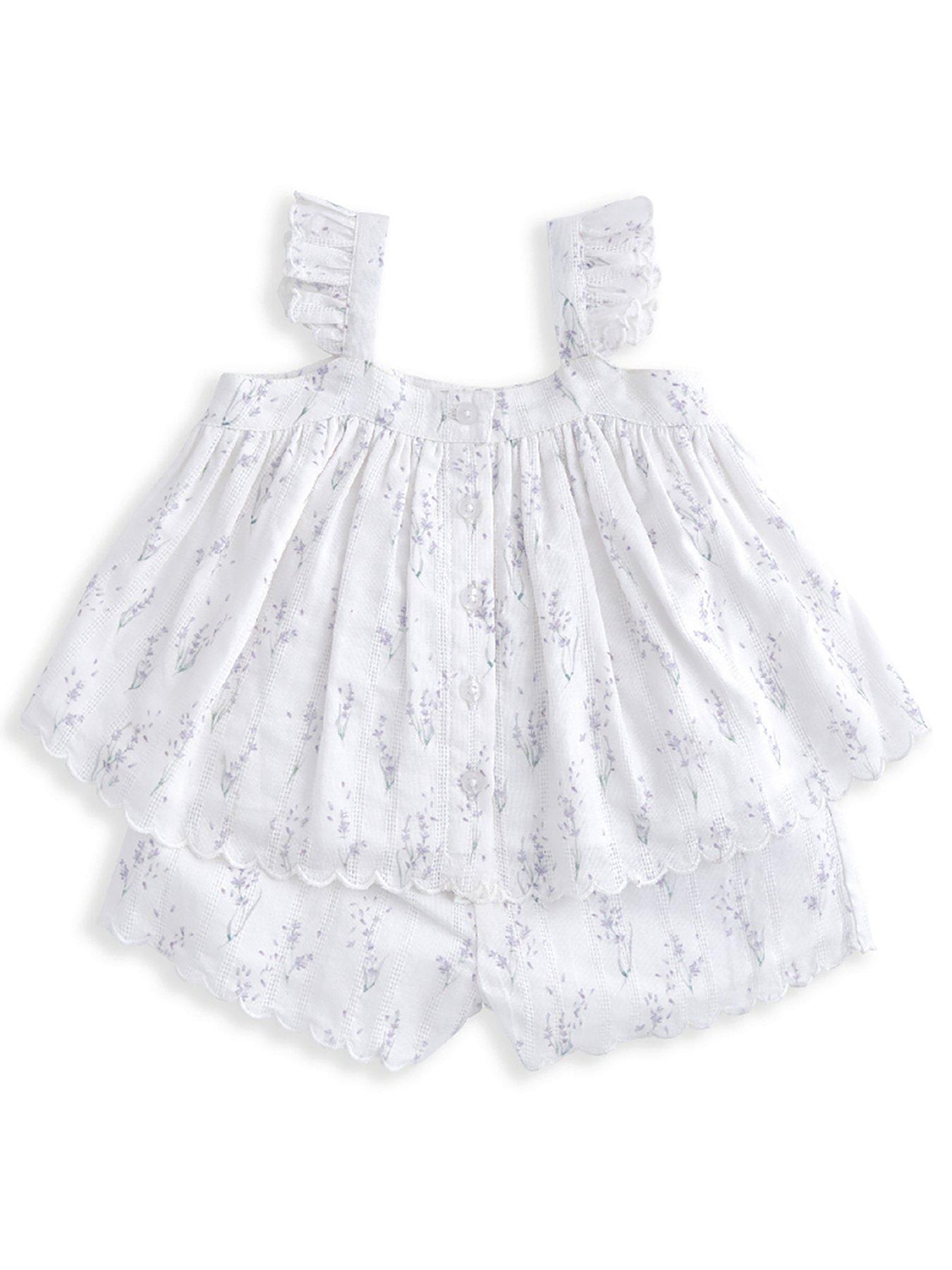  image of mamas-papas-baby-girls-2-piece-lavender-print-top-short-set-white