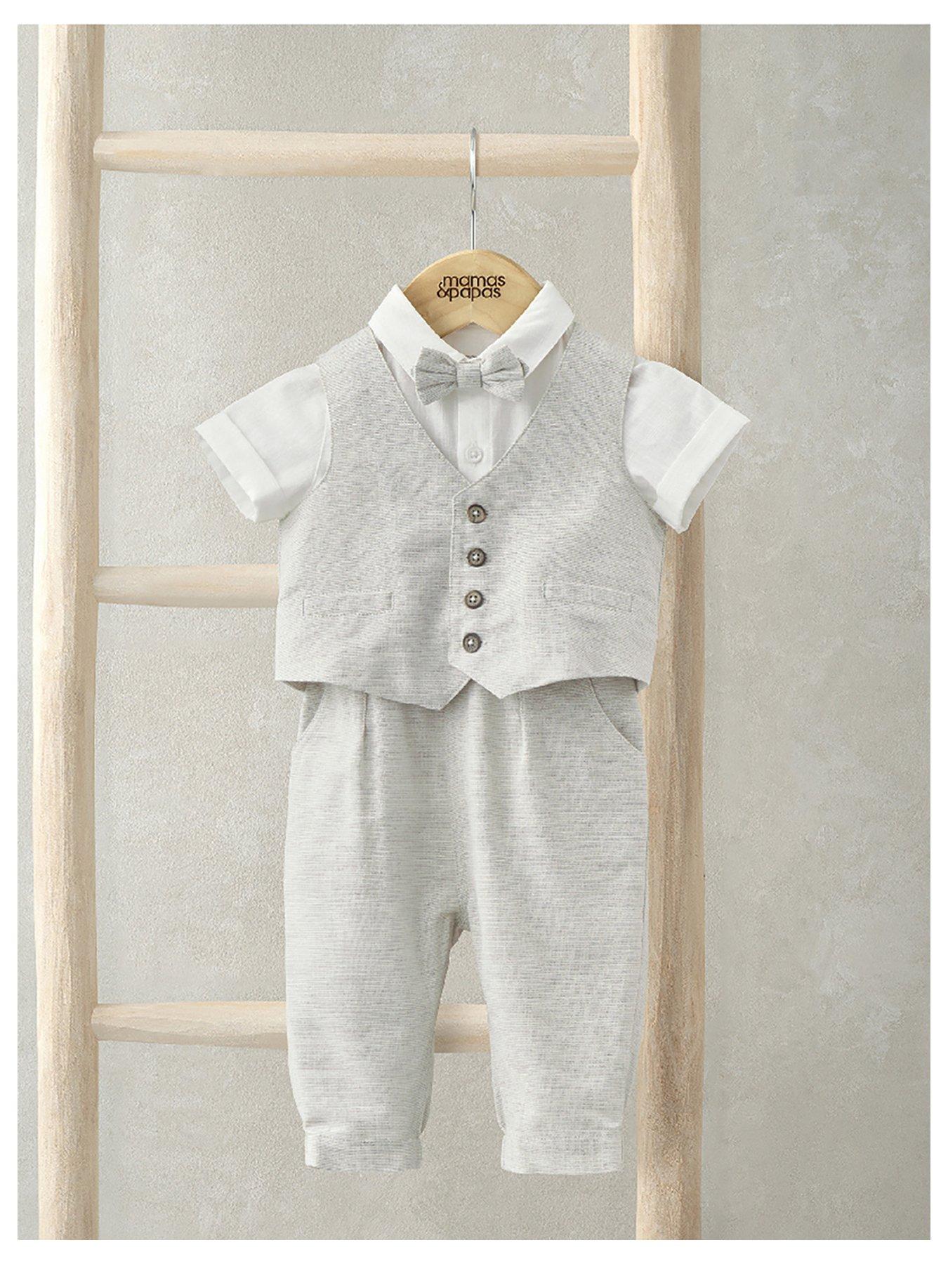 mamas-papas-baby-boys-4-piece-neutral-suit-with-bow-tie-beige