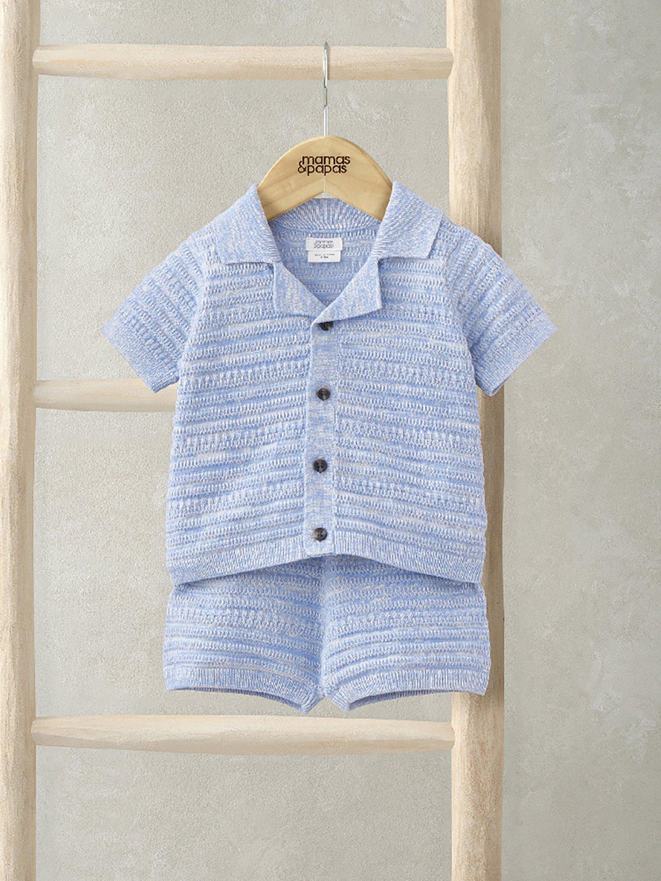 mamas-papas-baby-boys-2-piece-knitted-polo-and-short-set-blue