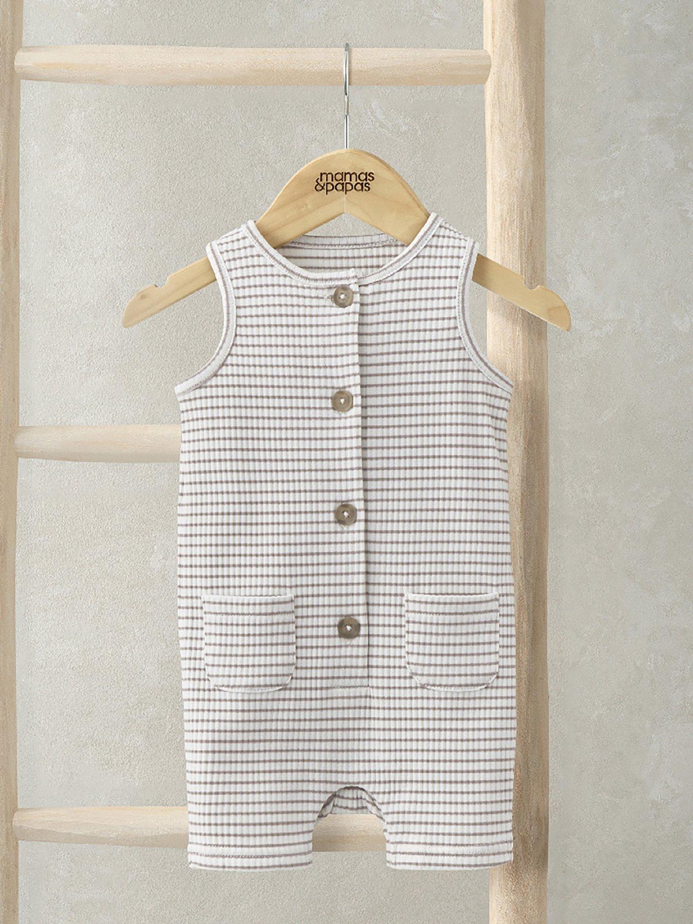 mamas-papas-baby-unisex-striped-sleeveless-shortie-romper-beige
