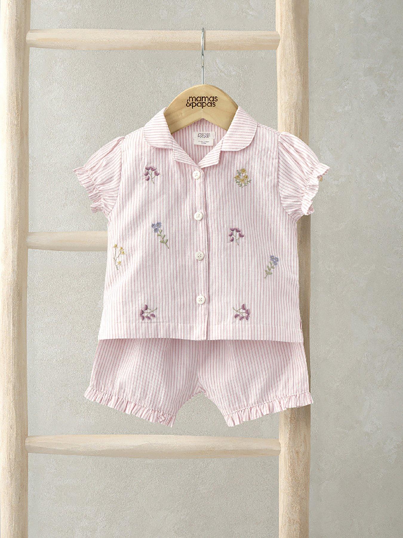 front image of mamas-papas-baby-girls-embroidered-woven-pyjamas-pink