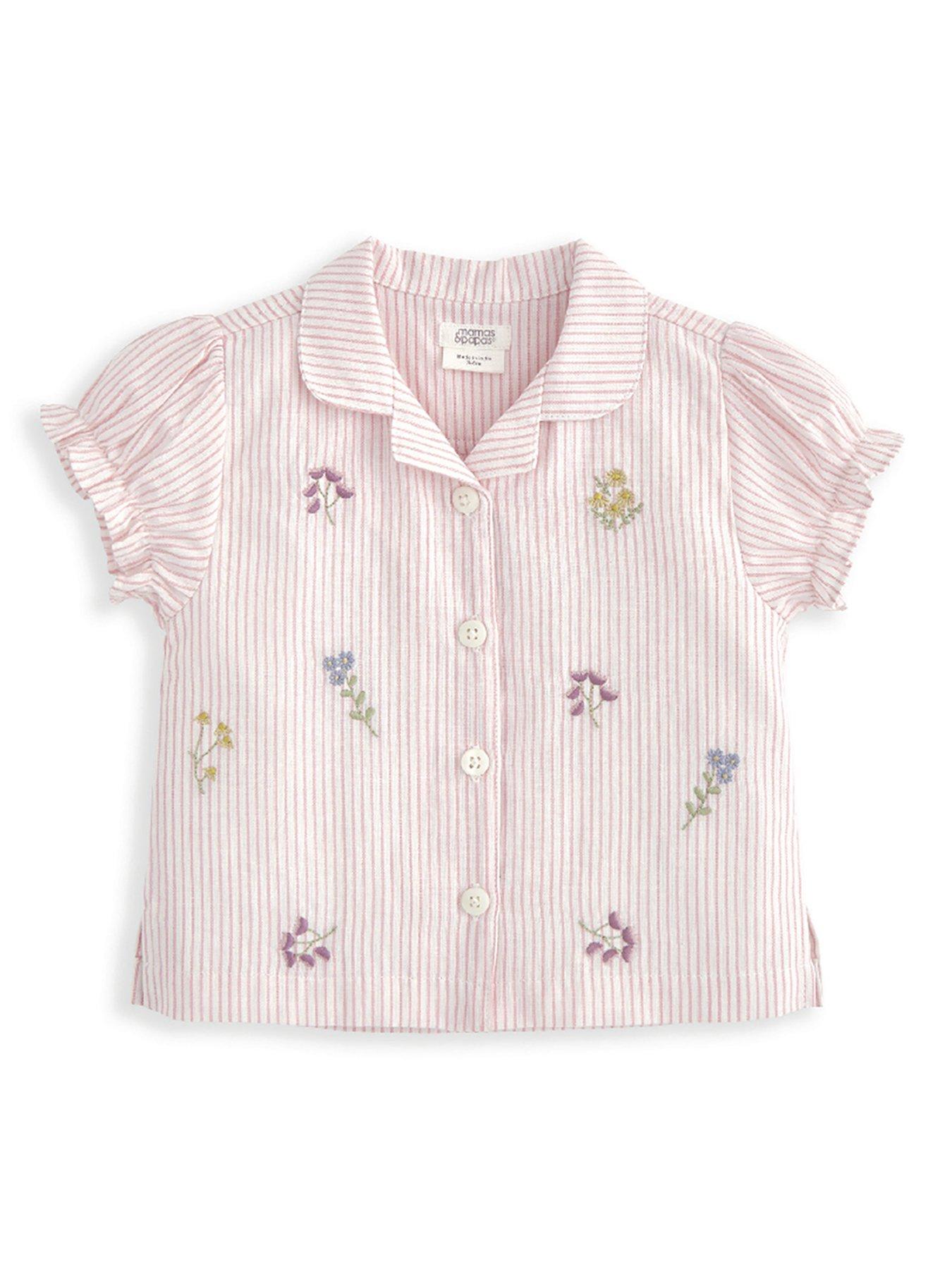  image of mamas-papas-baby-girls-embroidered-woven-pyjamas-pink