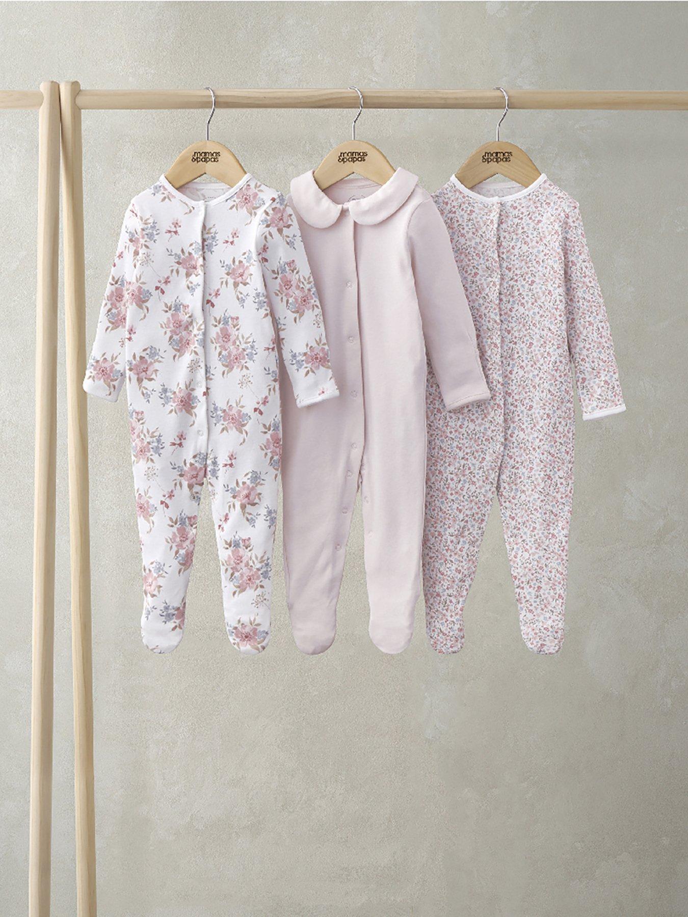 mamas-papas-baby-girls-3-pack-floral-sleepsuits-pink