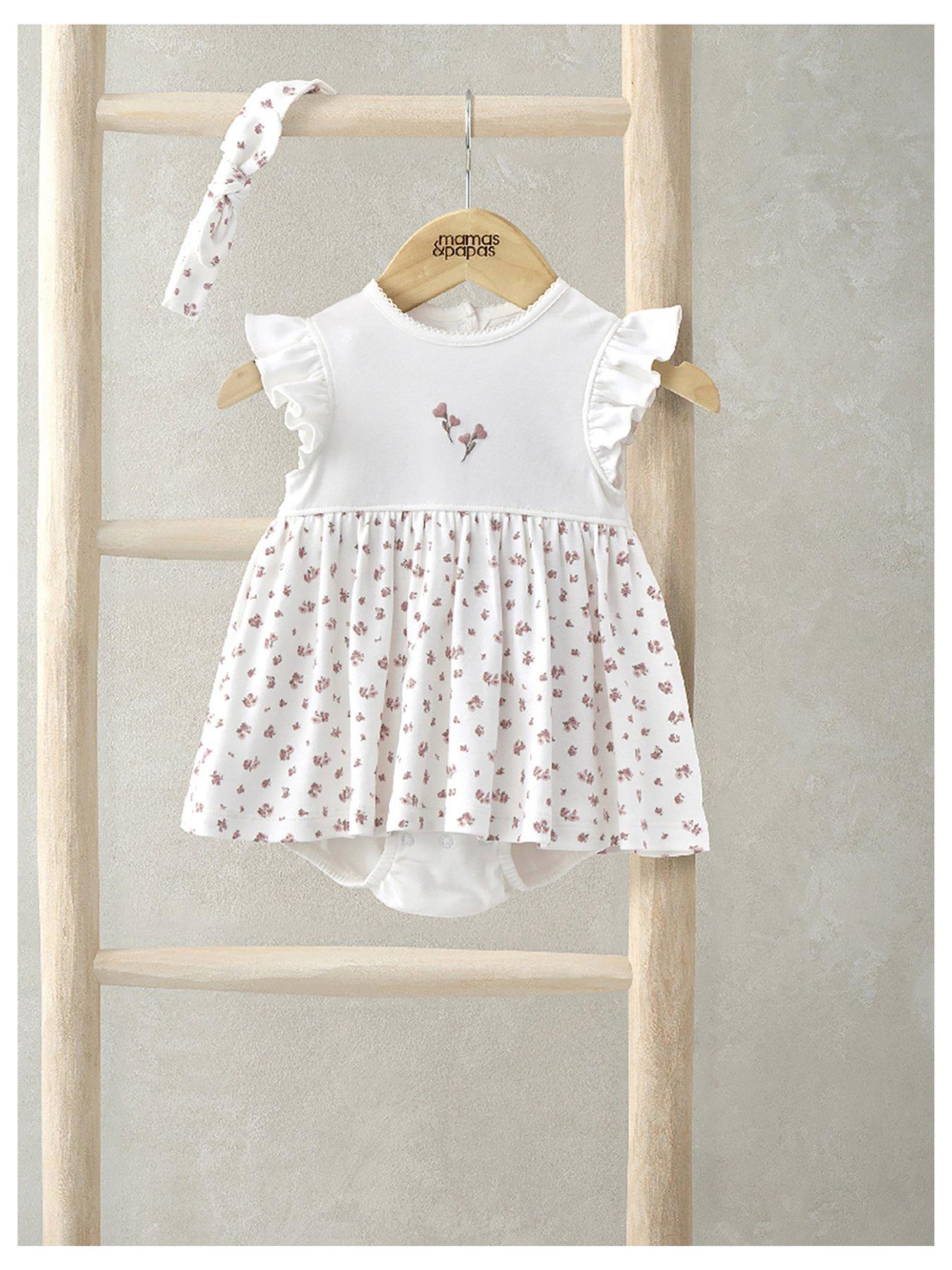 mamas-papas-baby-girls-2-piece-rose-print-dress-headband-set-pink
