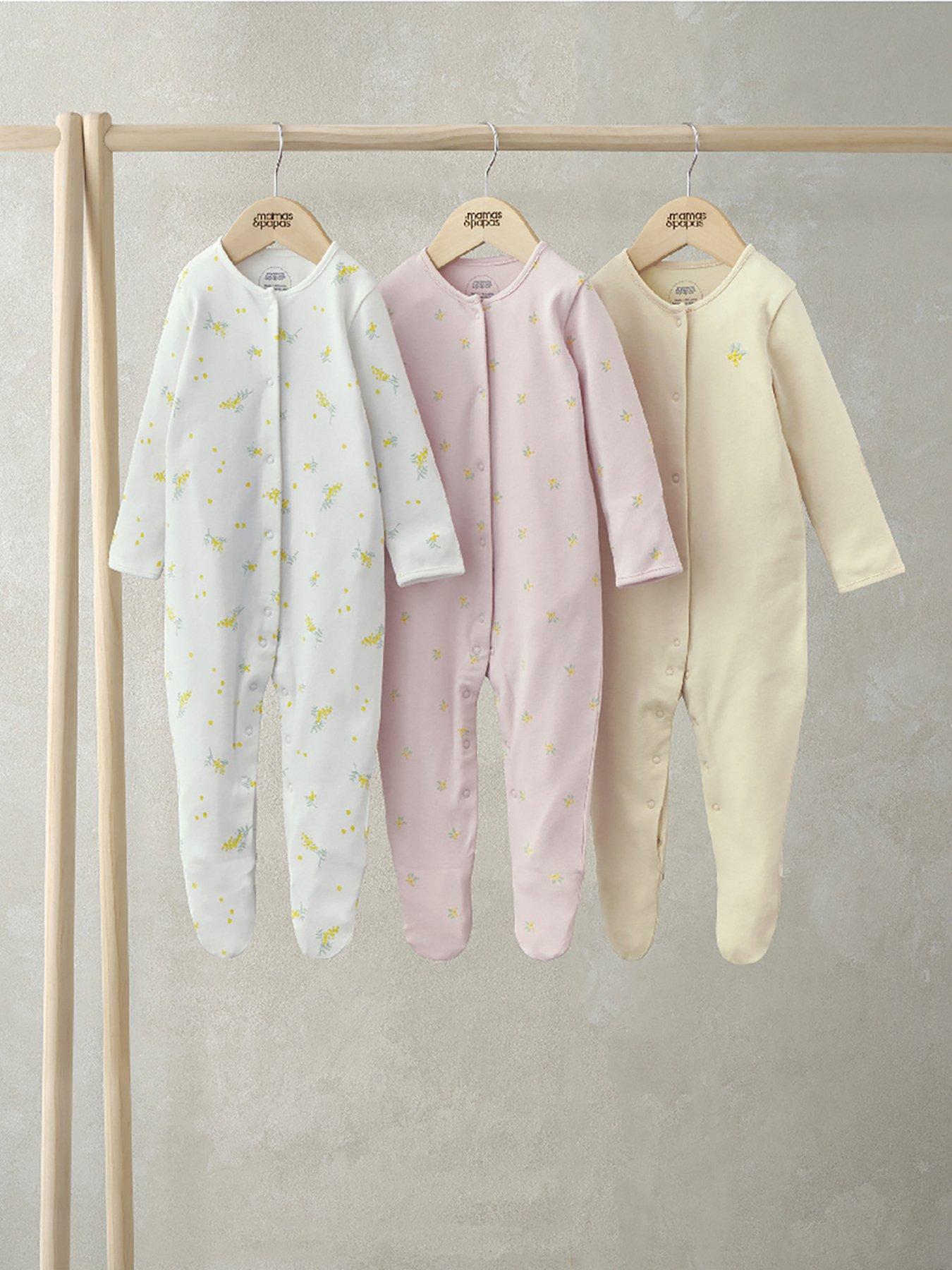 mamas-papas-baby-girls-3-pack-little-lemons-sleepsuits-multi