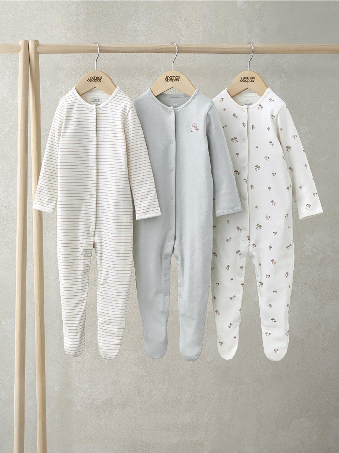 mamas-papas-baby-unisex-3-pack-mushroom-sleepsuits-multi