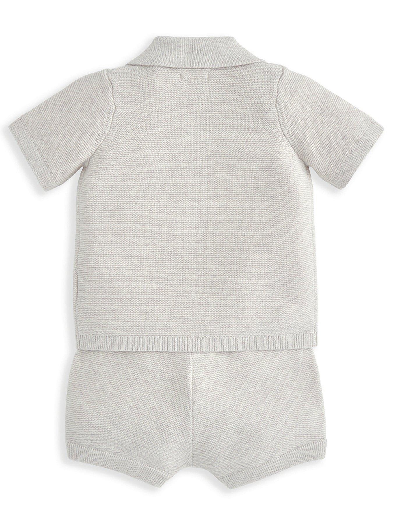  image of mamas-papas-baby-boys-2-piece-palm-tree-embroidered-shirt-short-knitted-set-beige
