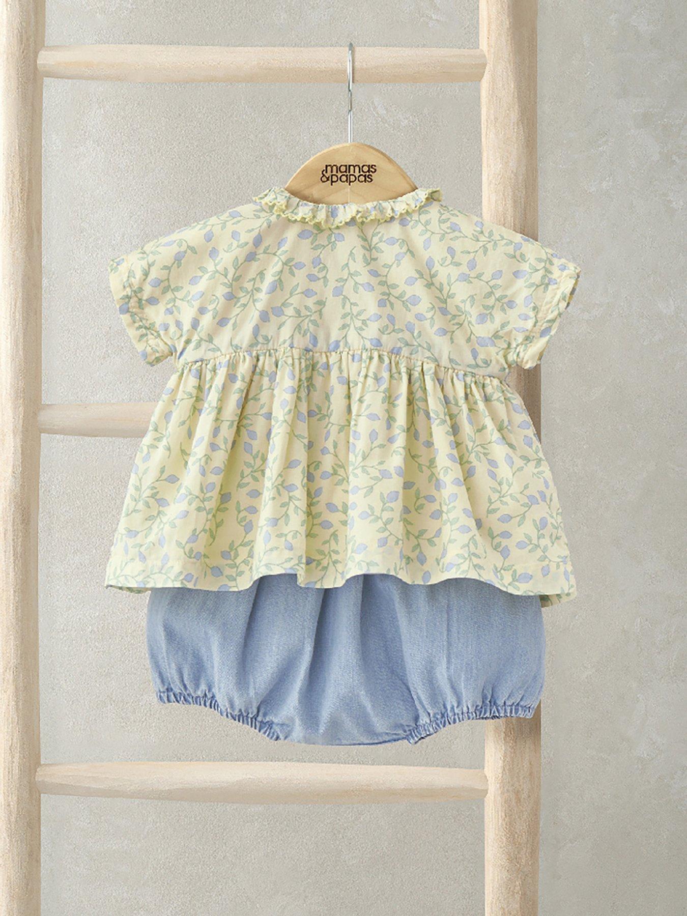  image of mamas-papas-baby-girls-2-piece-climbing-buds-print-blouse-bloomer-set-yellow