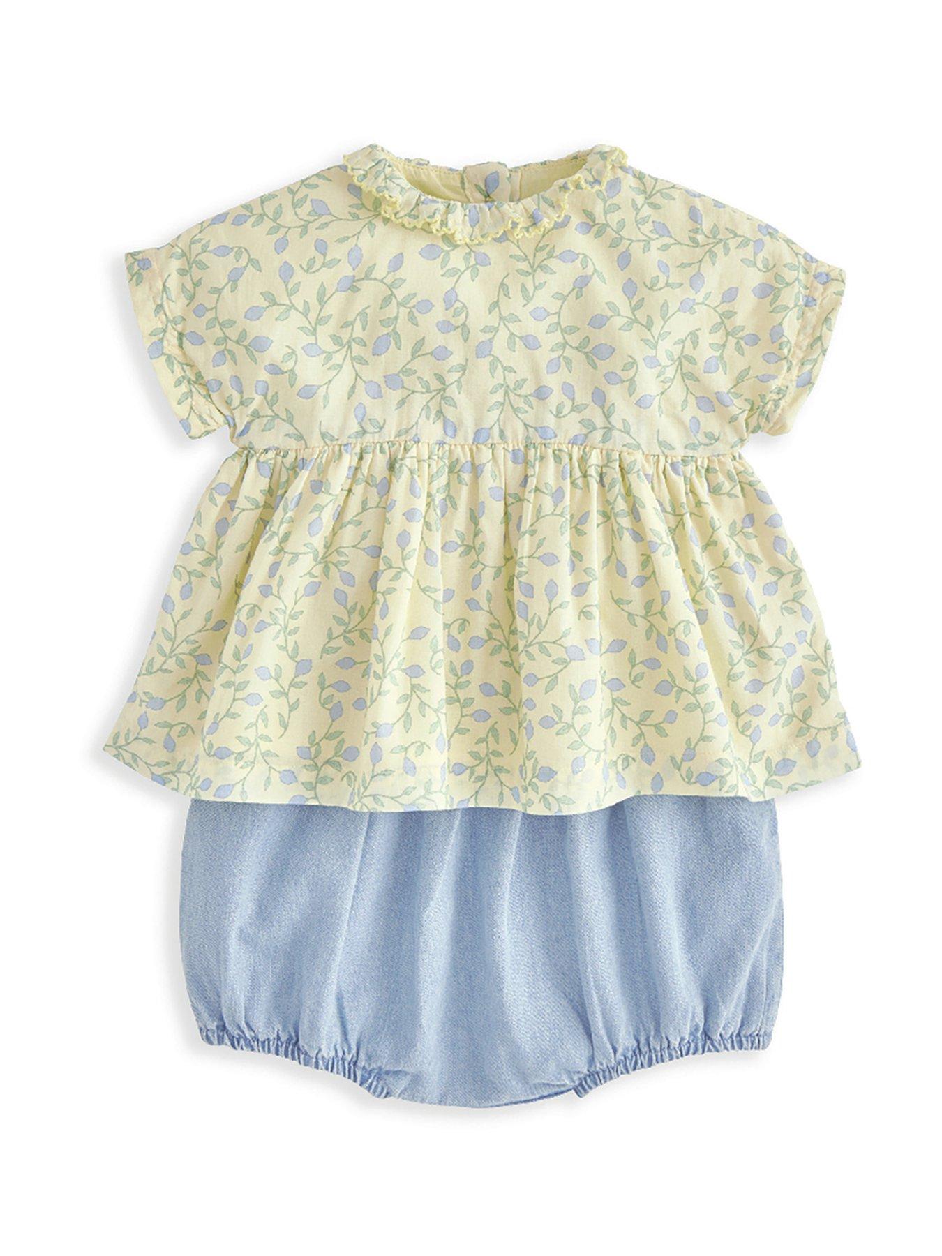  image of mamas-papas-baby-girls-2-piece-climbing-buds-print-blouse-bloomer-set-yellow