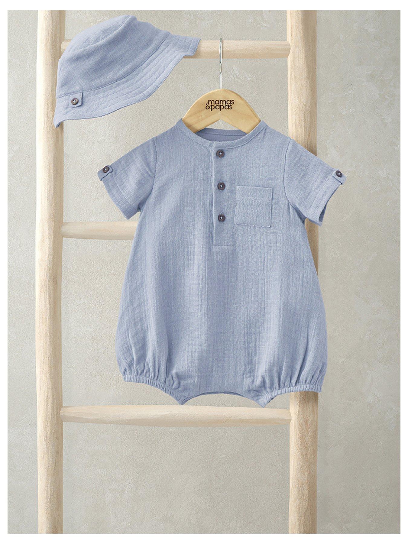 mamas-papas-baby-boys-2-piece-patch-pocket-romper-bucket-hat-set-blue