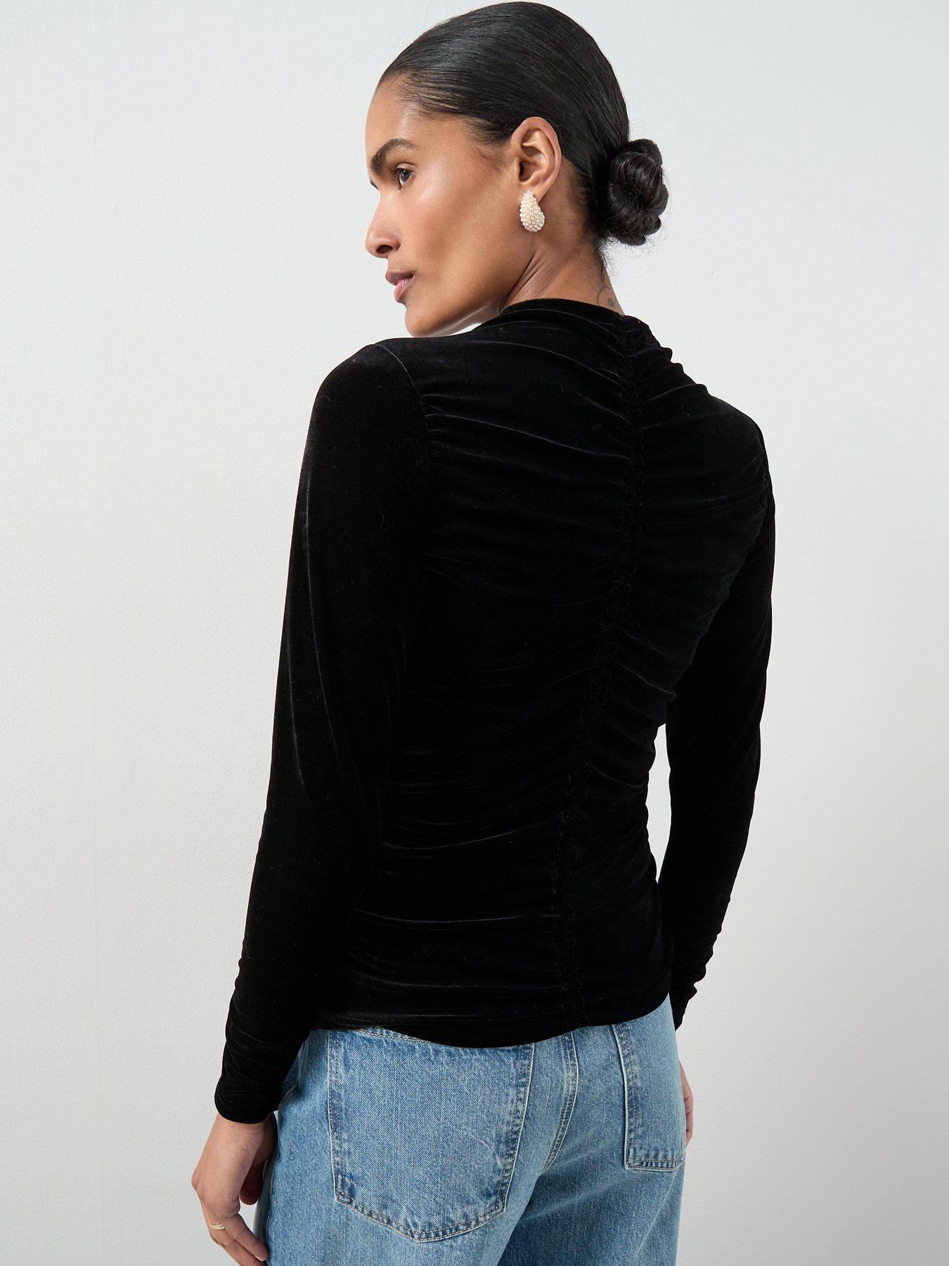 Image 2 of 6 of The Very Collection Ruched Front Velvet Top - Black