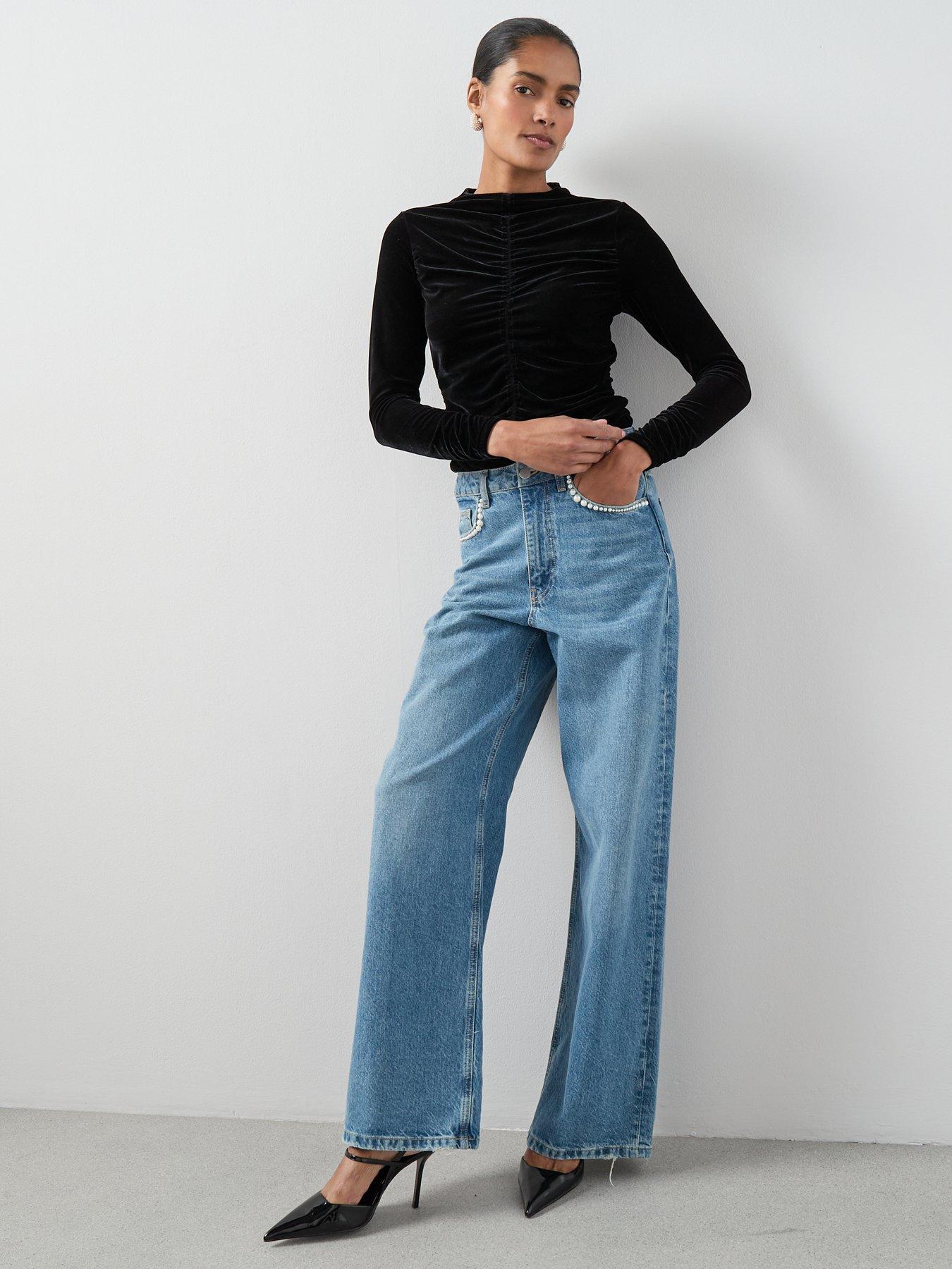 Image 5 of 6 of The Very Collection Ruched Front Velvet Top - Black