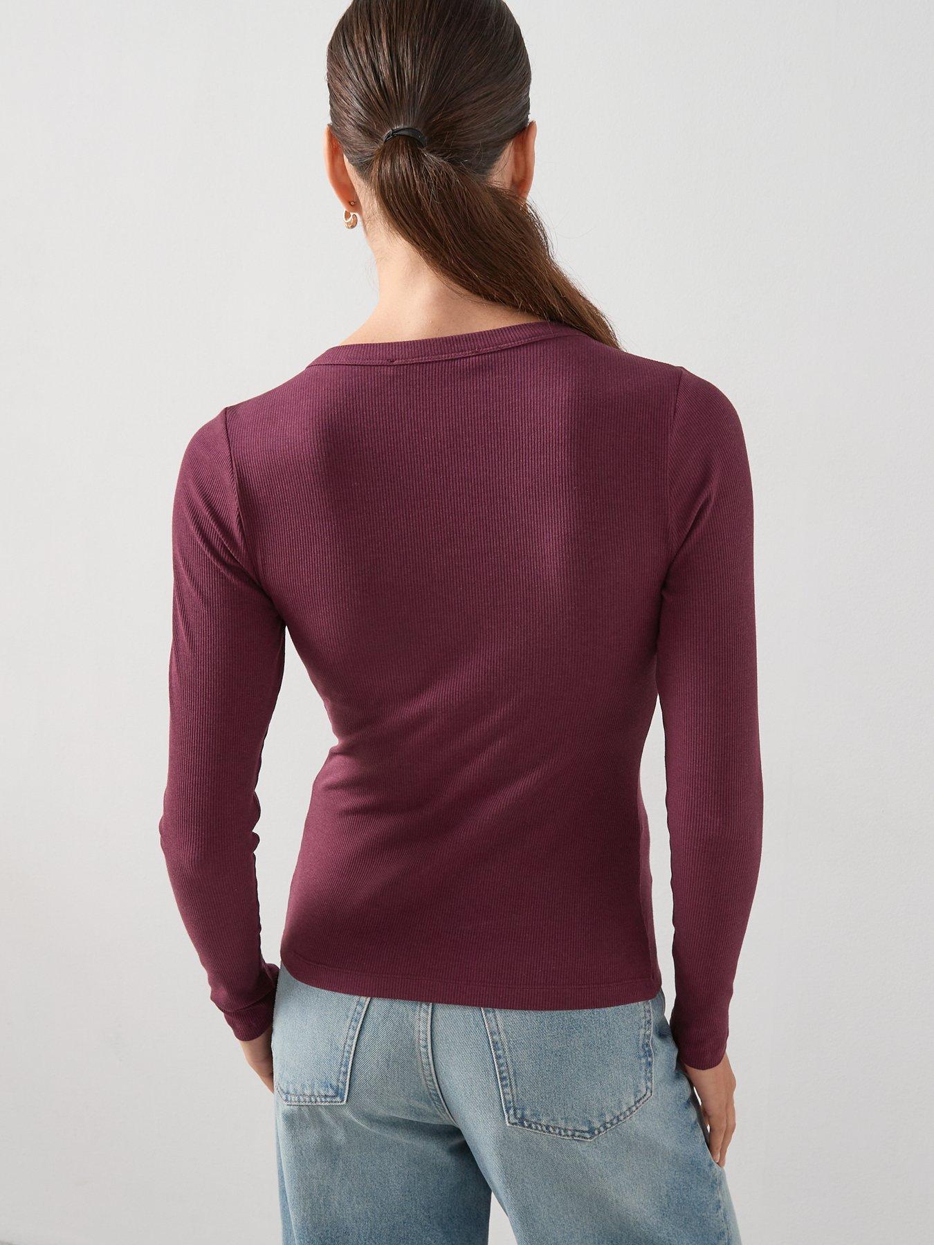 Image 2 of 6 of The Very Collection Long Sleeve Side Button Rib Top - Burgundy
