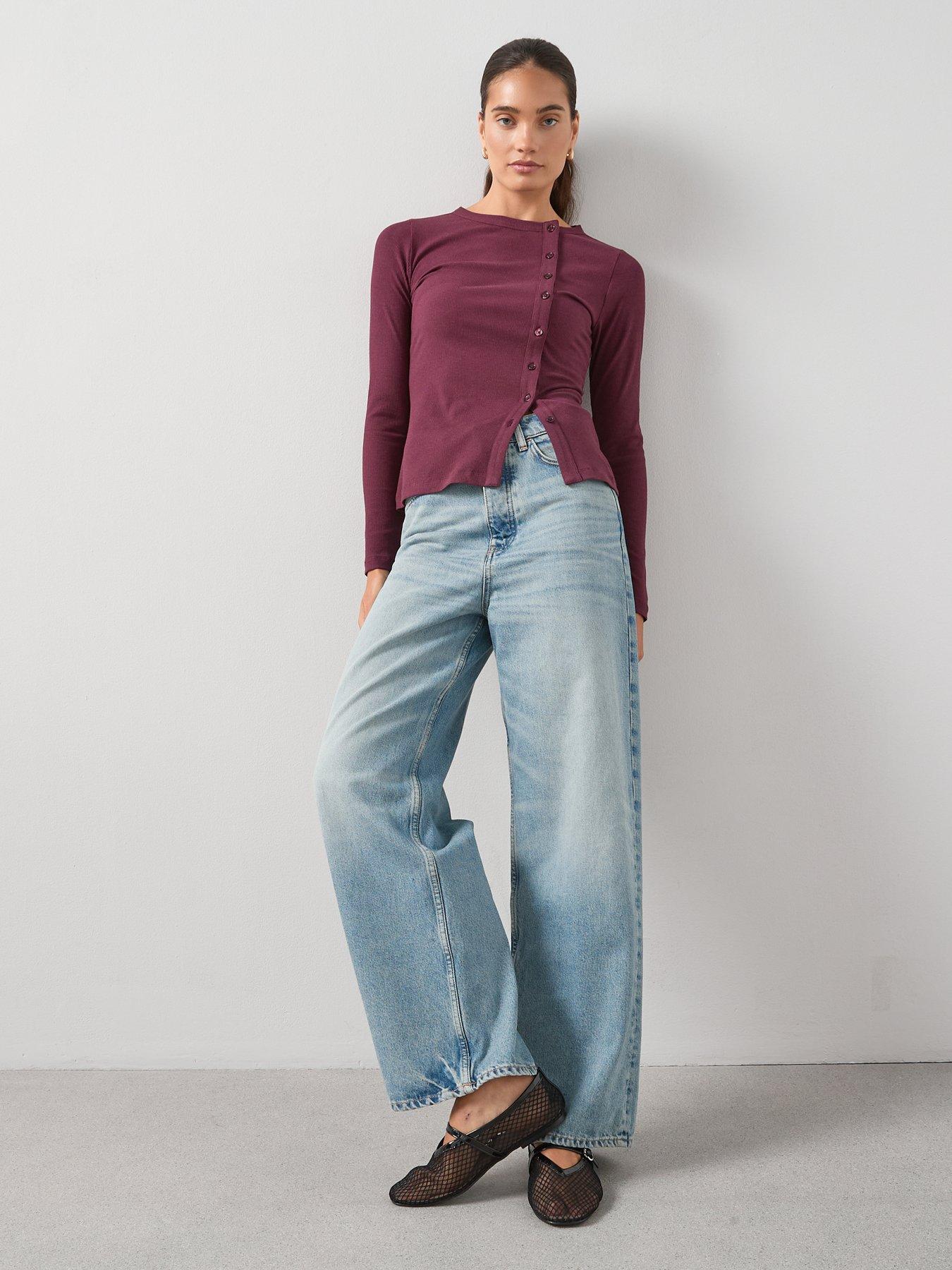 Image 3 of 6 of The Very Collection Long Sleeve Side Button Rib Top - Burgundy