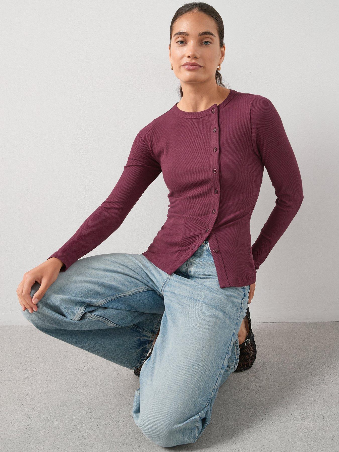 Image 6 of 6 of The Very Collection Long Sleeve Side Button Rib Top - Burgundy