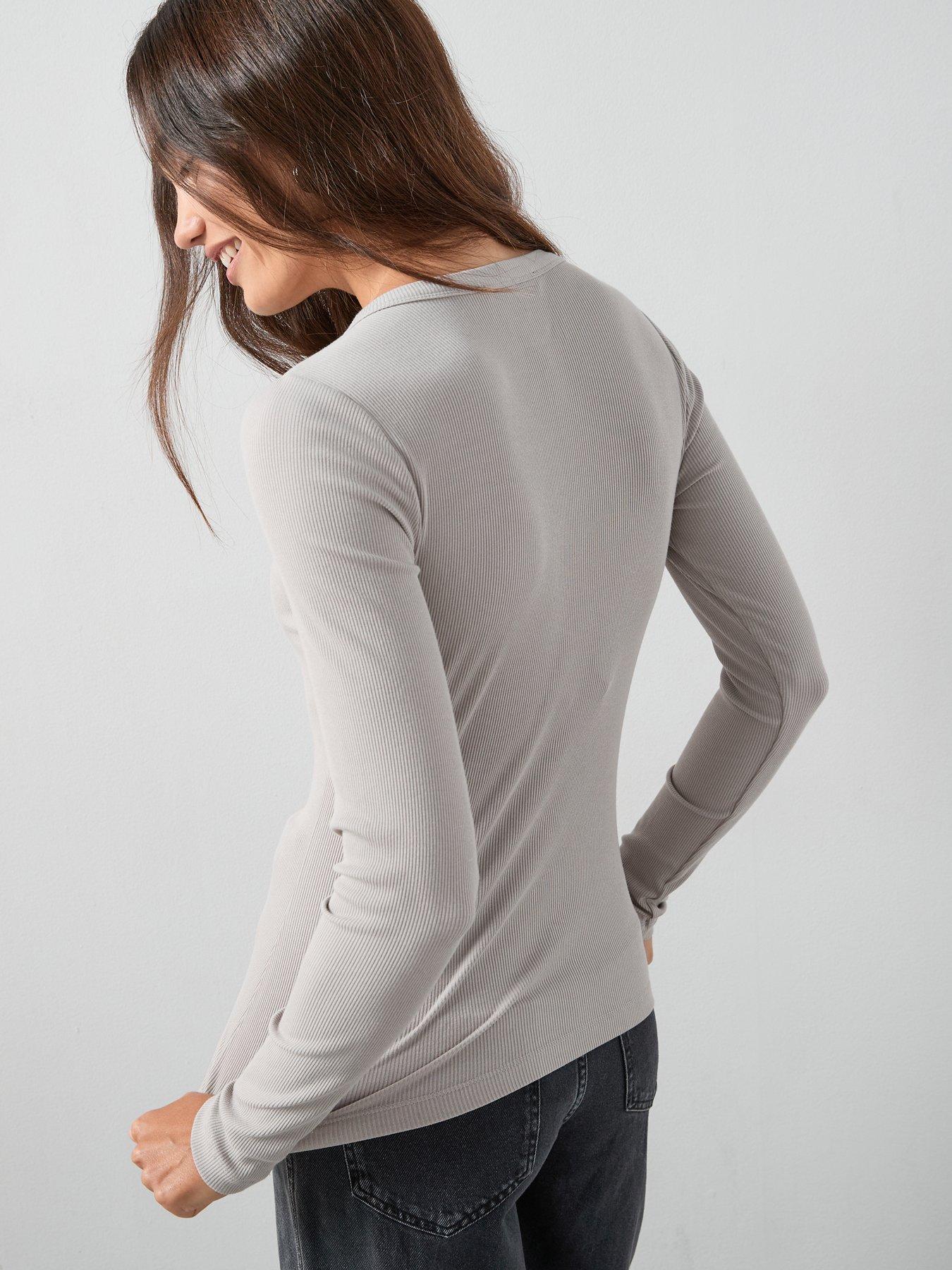 Image 2 of 7 of The Very Collection Long Sleeve Side Button Rib Top - Beige