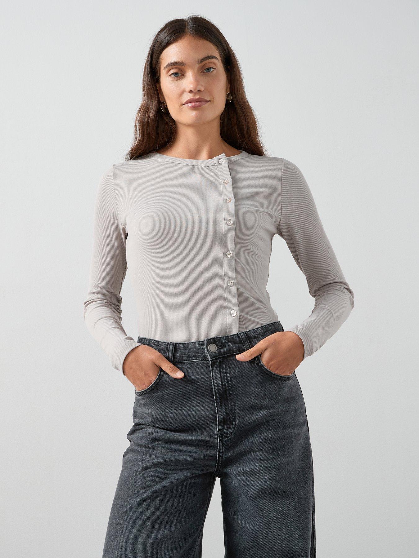 Image 5 of 7 of The Very Collection Long Sleeve Side Button Rib Top - Beige