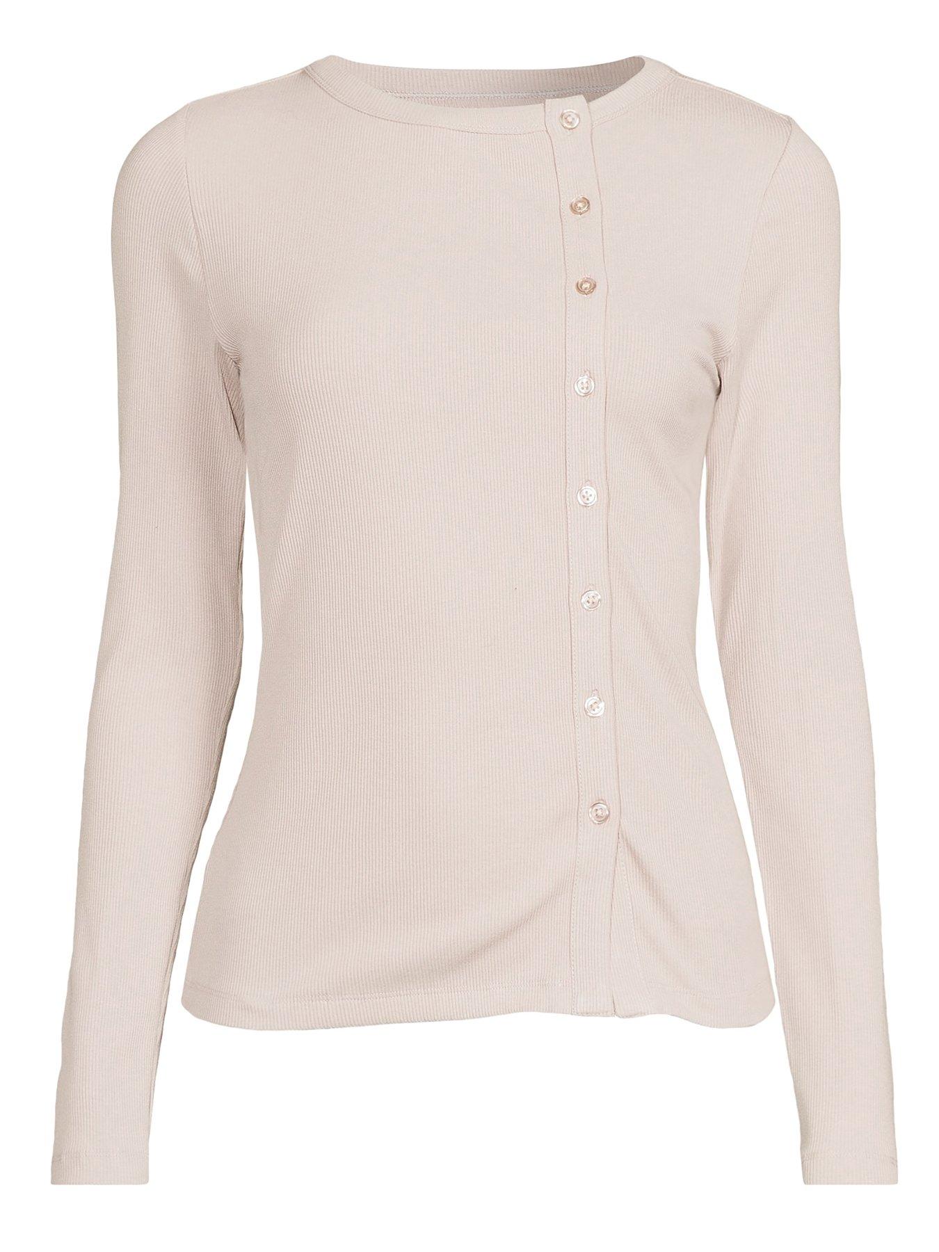 Image 7 of 7 of The Very Collection Long Sleeve Side Button Rib Top - Beige