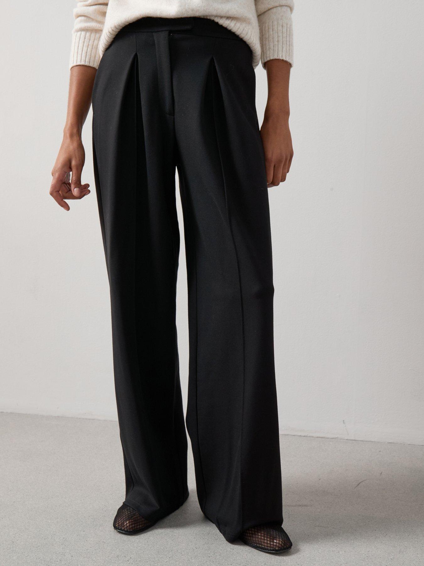 Image 1 of 6 of The Very Collection Ponte Wide Leg Pleated Trouser - Black