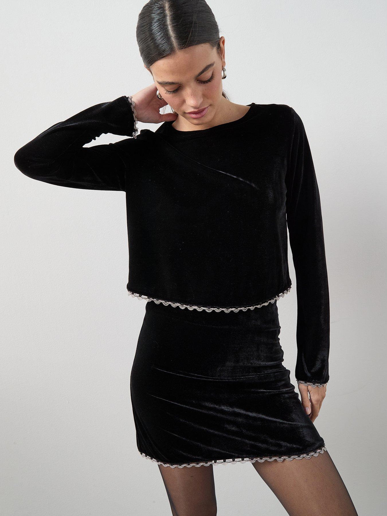 The Very Collection Velvet Trim Top Co-ord - Black
