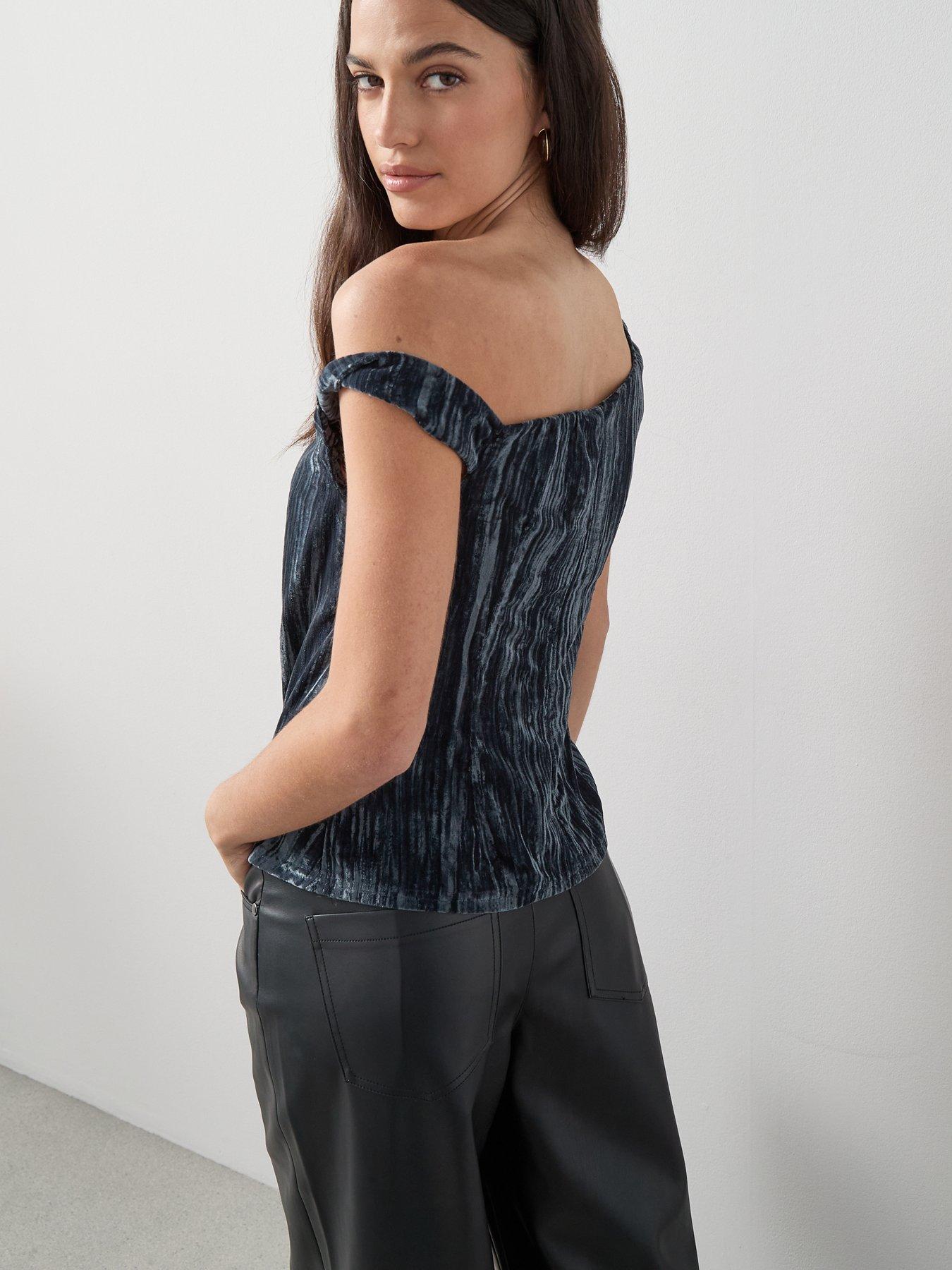 Image 5 of 7 of The Very Collection One Shoulder Pleated Velvet Top Co-Ord - Grey