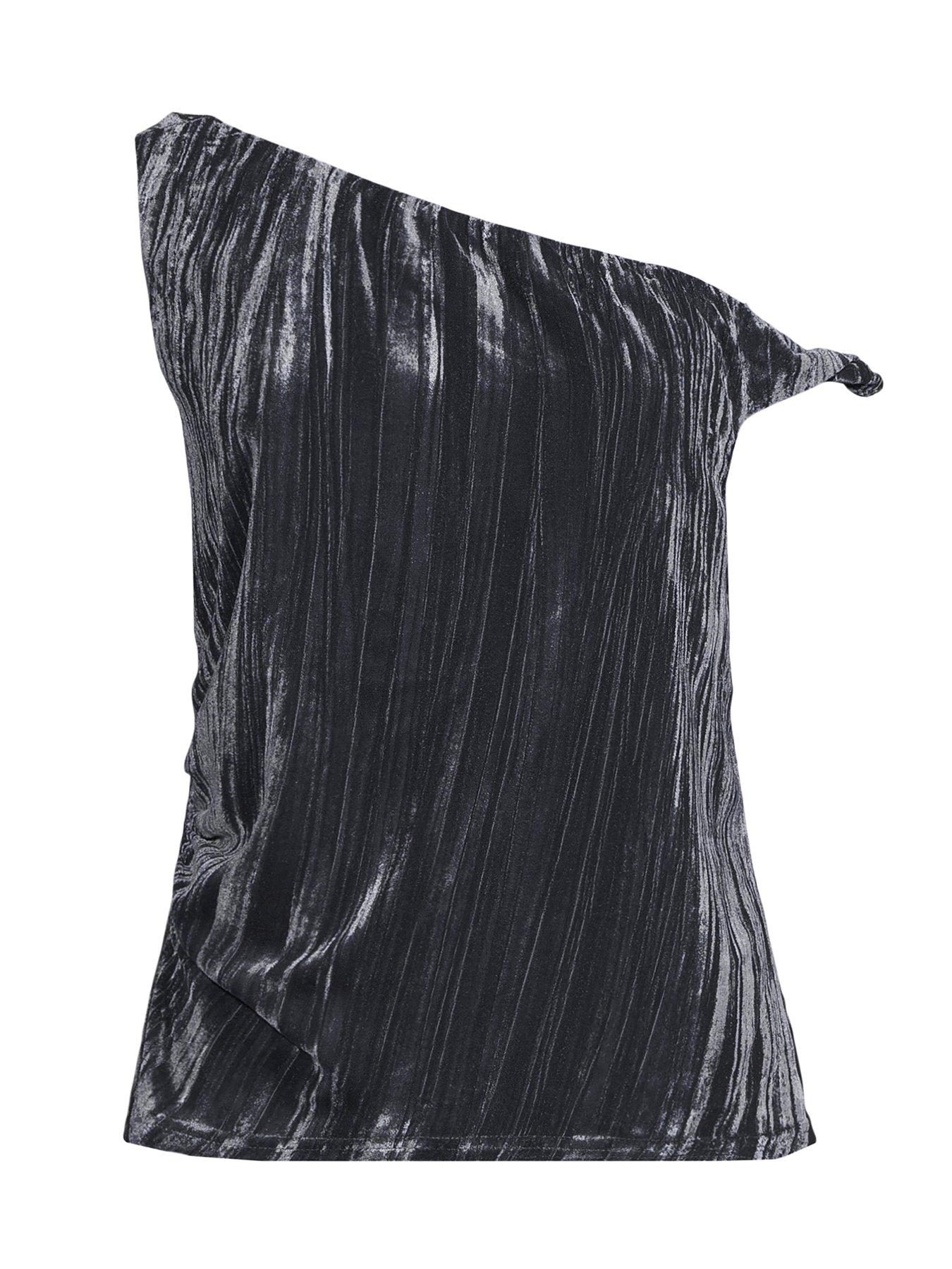 Image 7 of 7 of The Very Collection One Shoulder Pleated Velvet Top Co-Ord - Grey