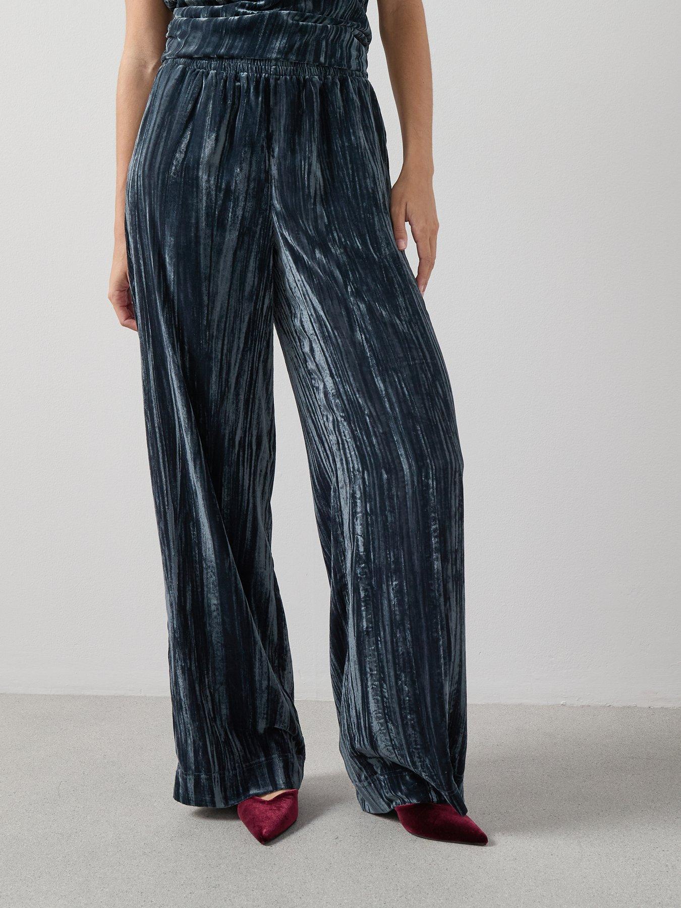 Image 1 of 7 of The Very Collection Pleated Velvet Trouser Co-Ord - Grey