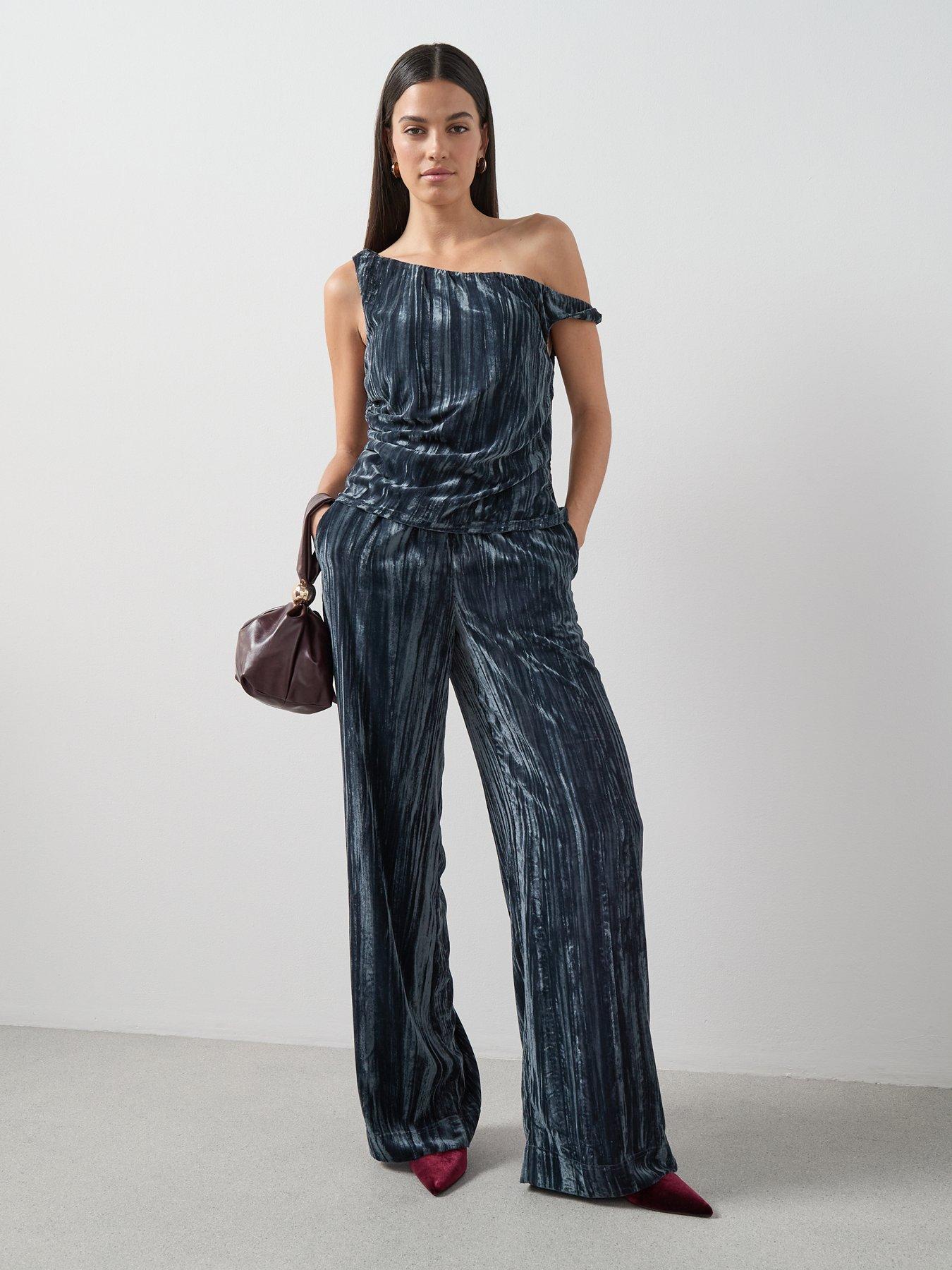 Image 3 of 7 of The Very Collection Pleated Velvet Trouser Co-Ord - Grey