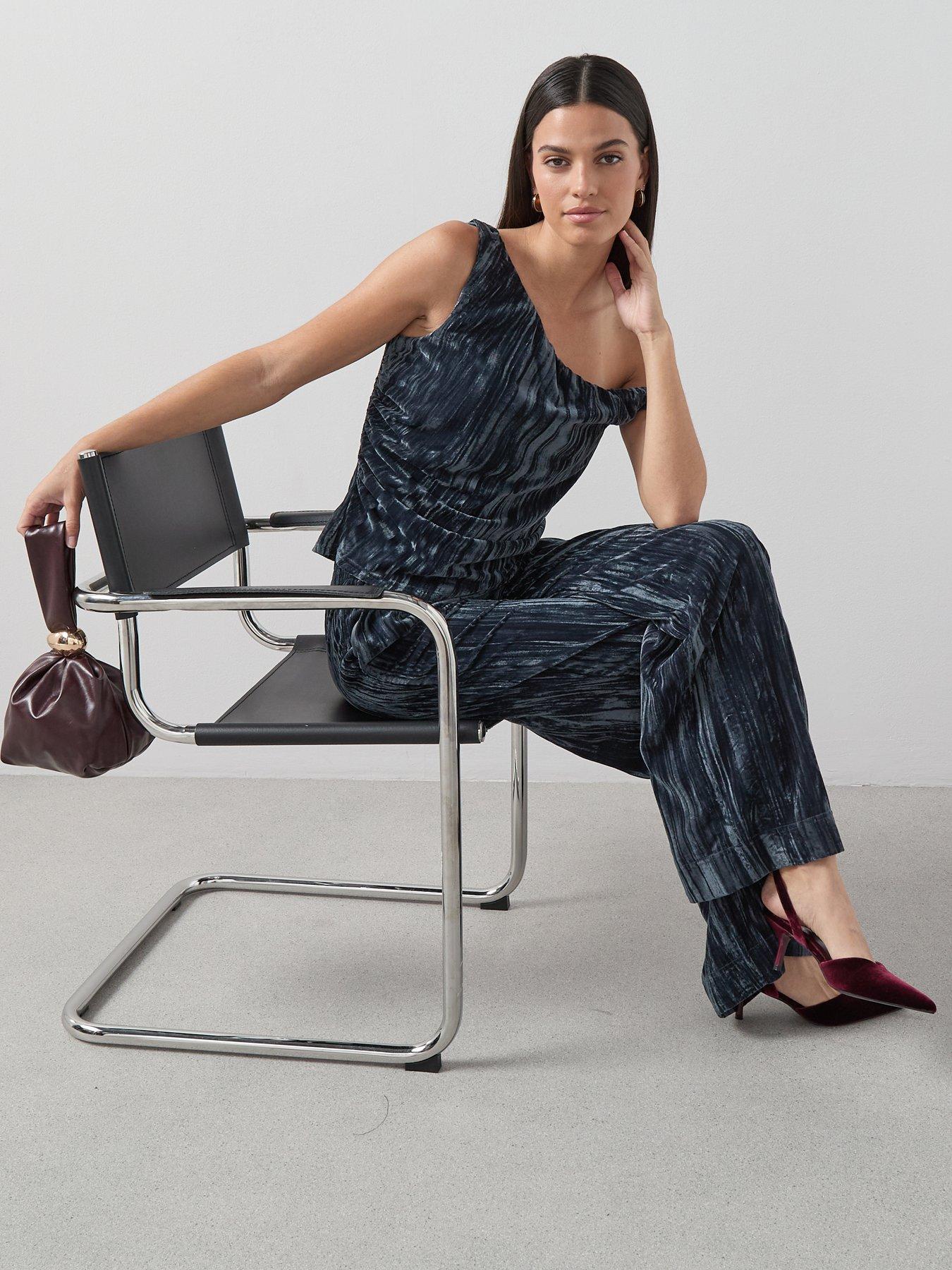 Image 5 of 7 of The Very Collection Pleated Velvet Trouser Co-Ord - Grey