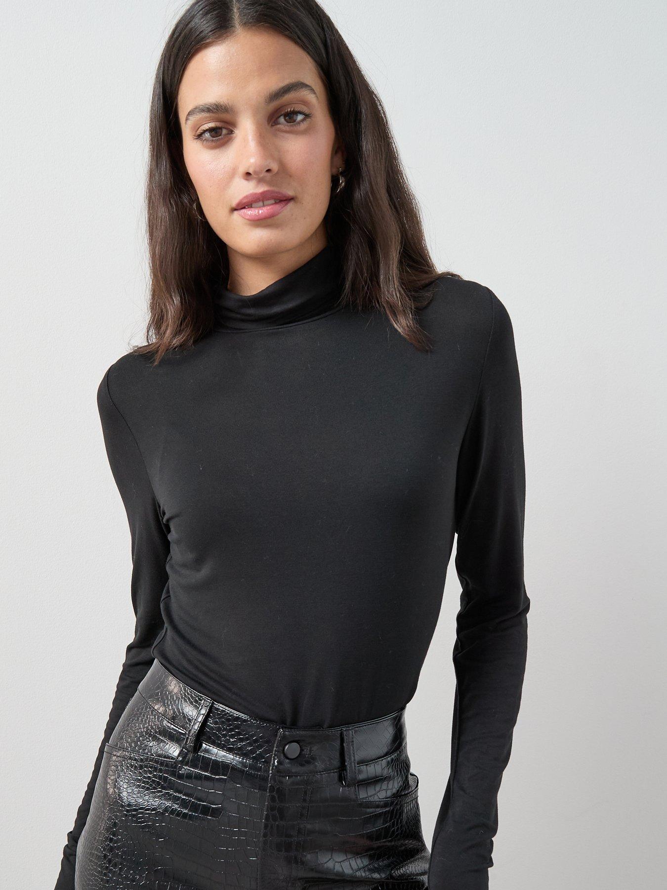 The Very Collection Long Sleeve High Neck Top - Black