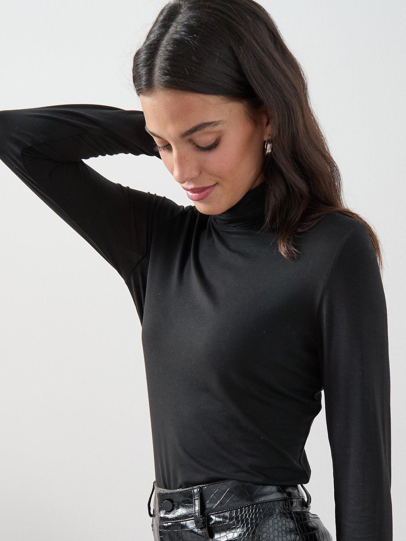  image of the-very-collection-long-sleeve-high-neck-top-black