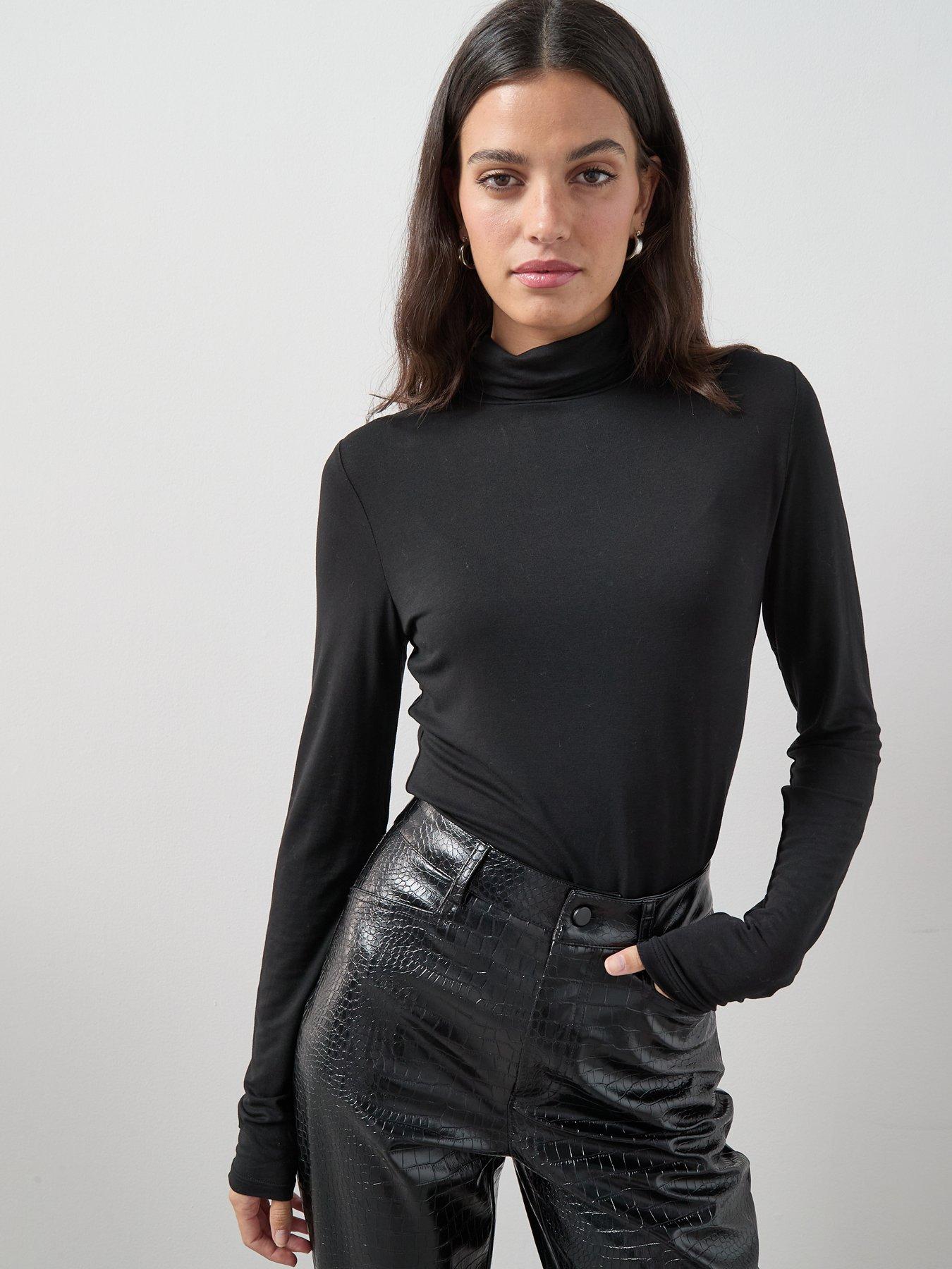  image of the-very-collection-long-sleeve-high-neck-top-black