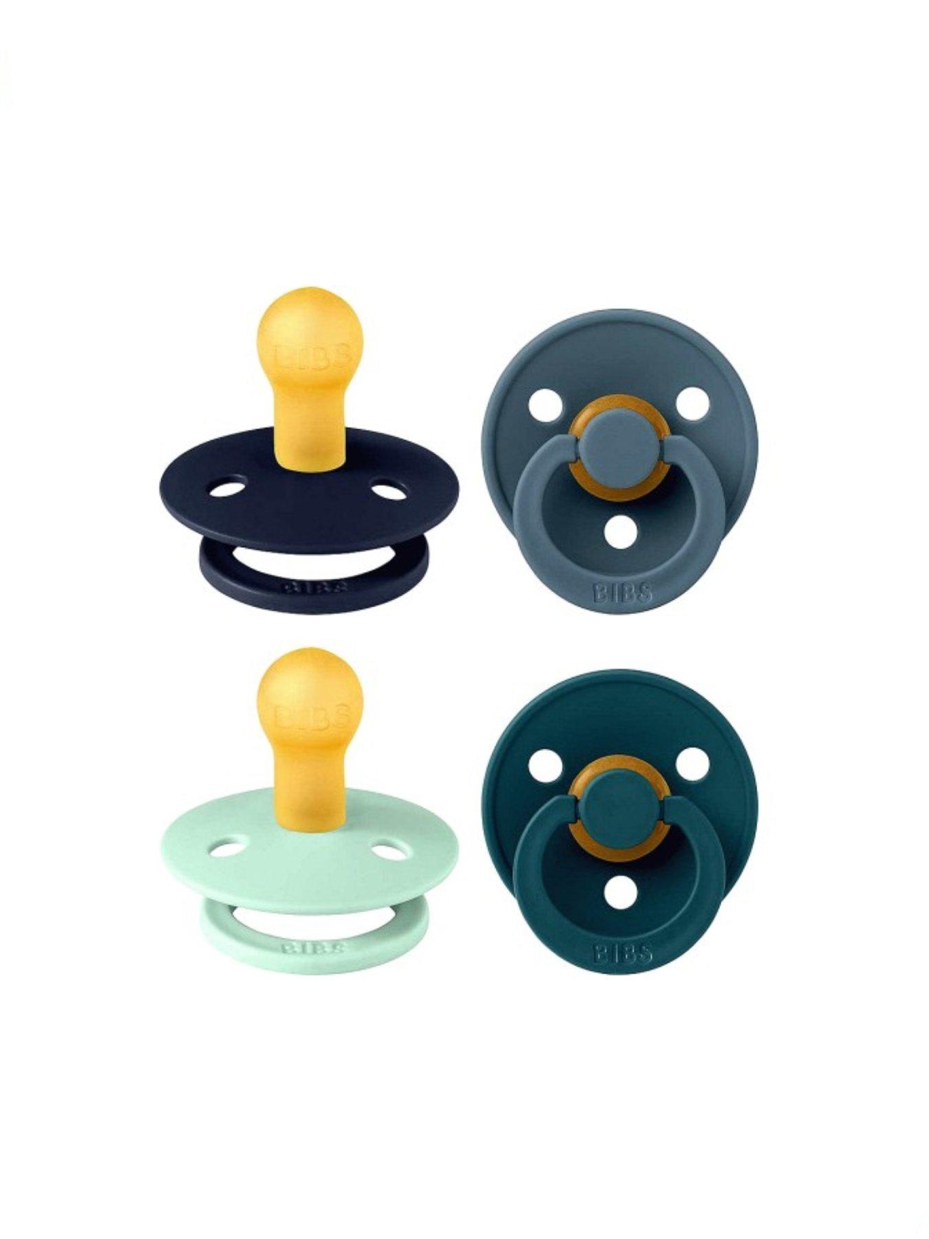 BIBS 4 Pack Colour Soothers - Blue/Green (Size 1) Round Nipple