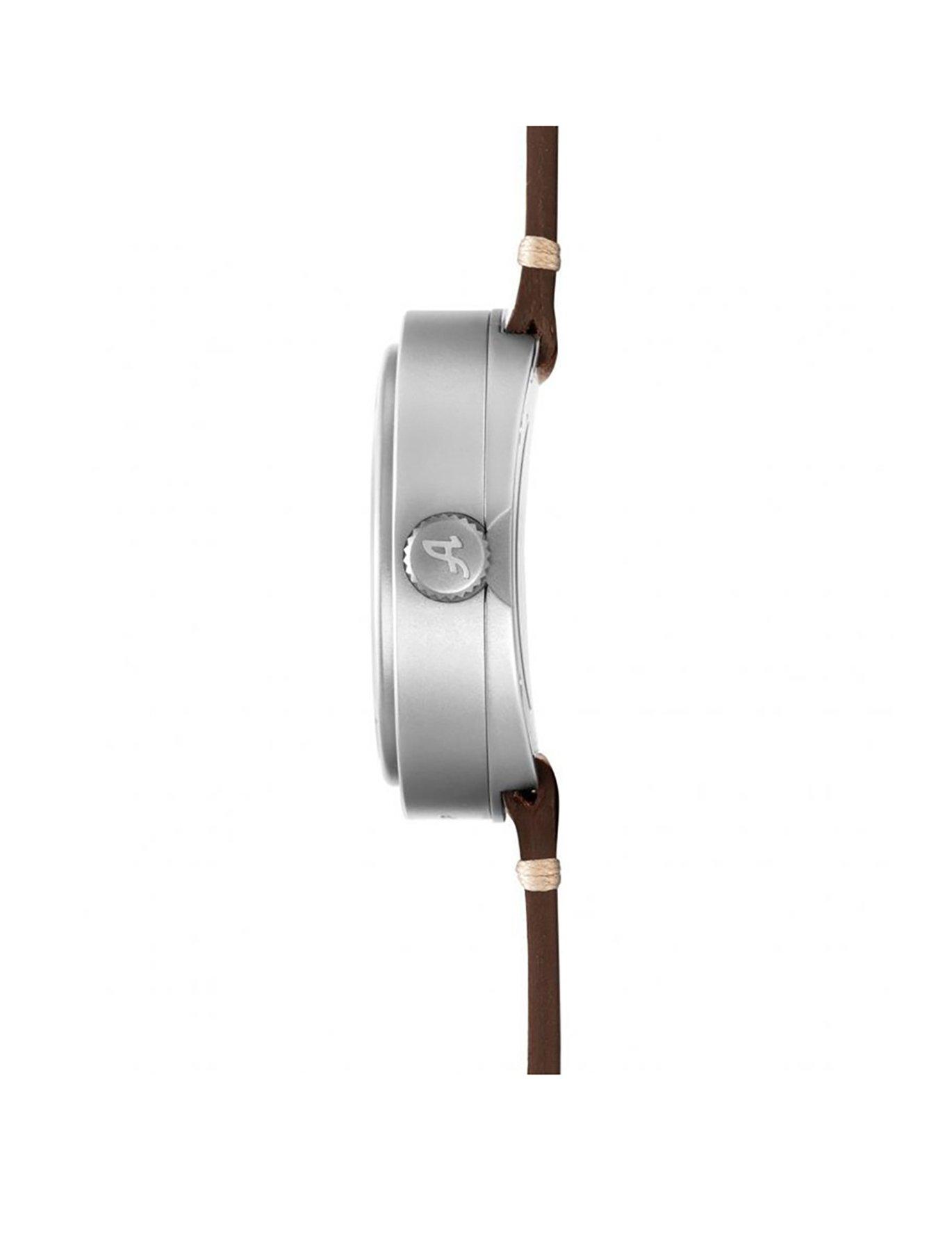  image of allemano-gmt-white-dial-sandblasted-steel-case-brown-strap