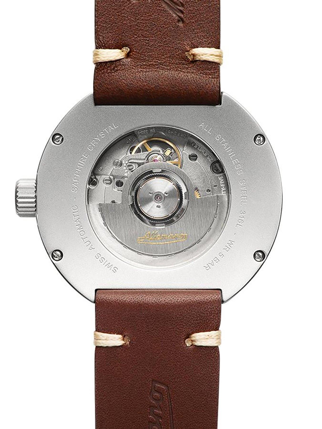  image of allemano-gmt-white-dial-sandblasted-steel-case-brown-strap