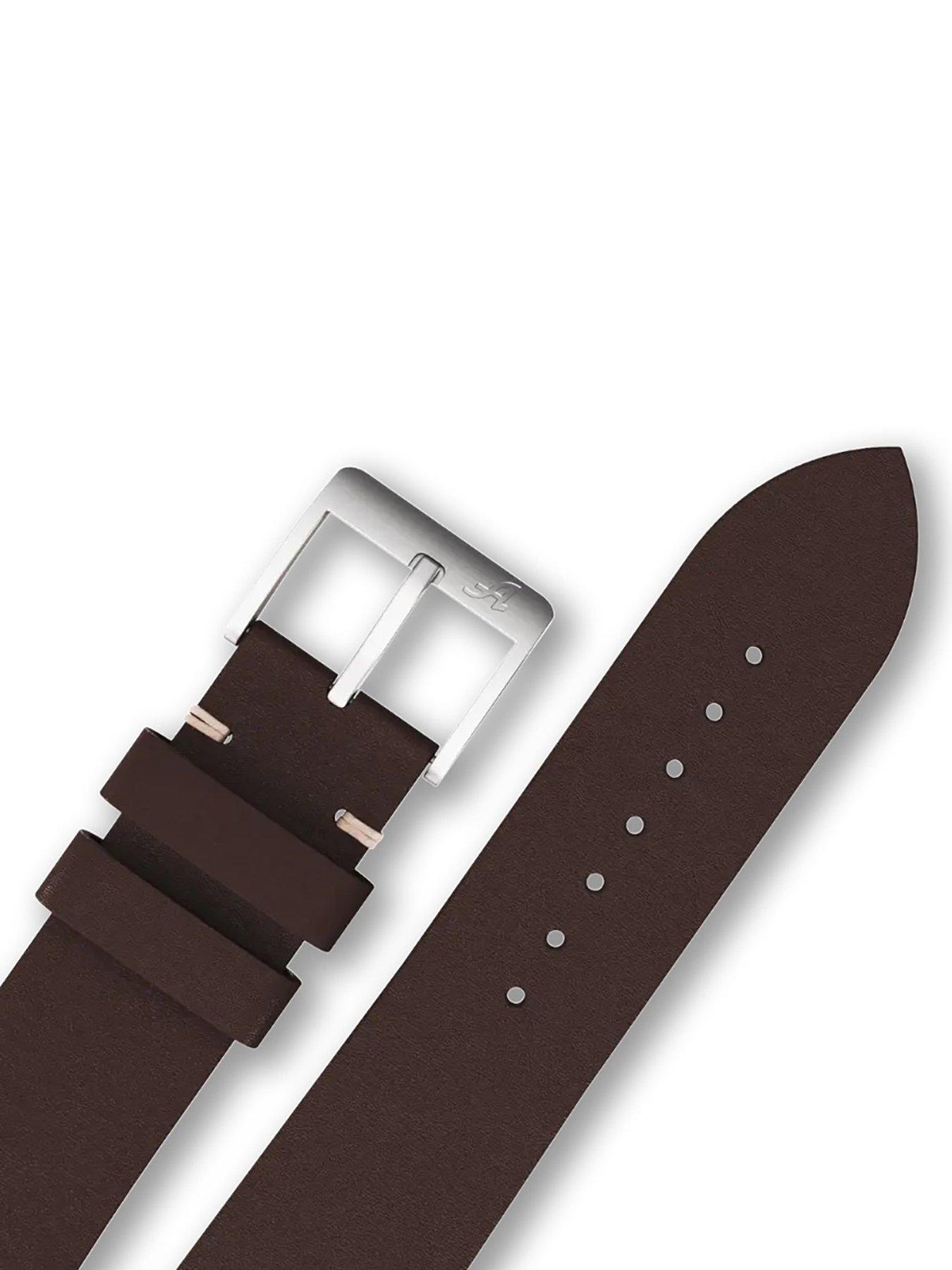  image of allemano-gmt-white-dial-sandblasted-steel-case-brown-strap