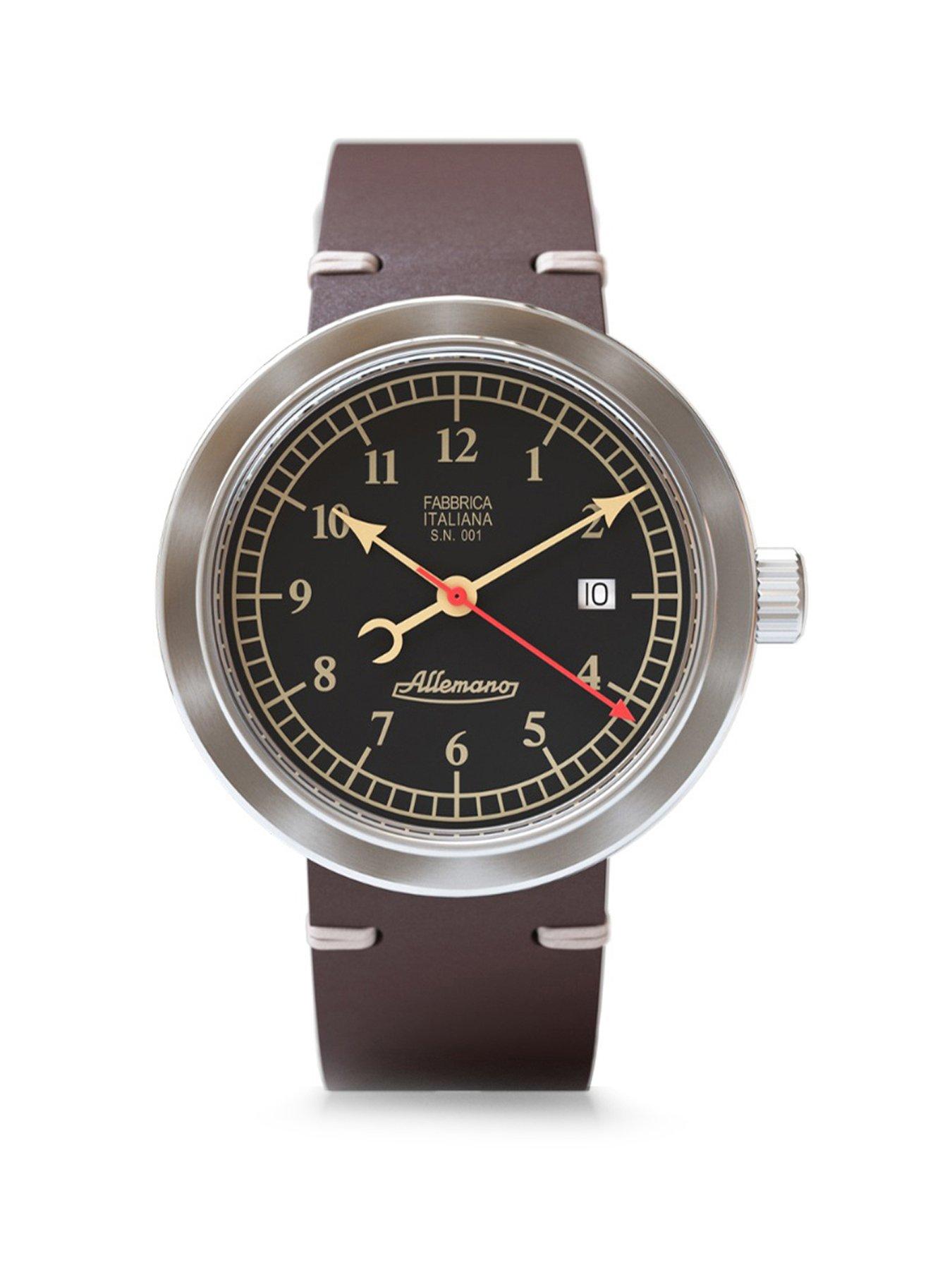 Allemano Day Black Dial Brushed Steel Case Brown Strap