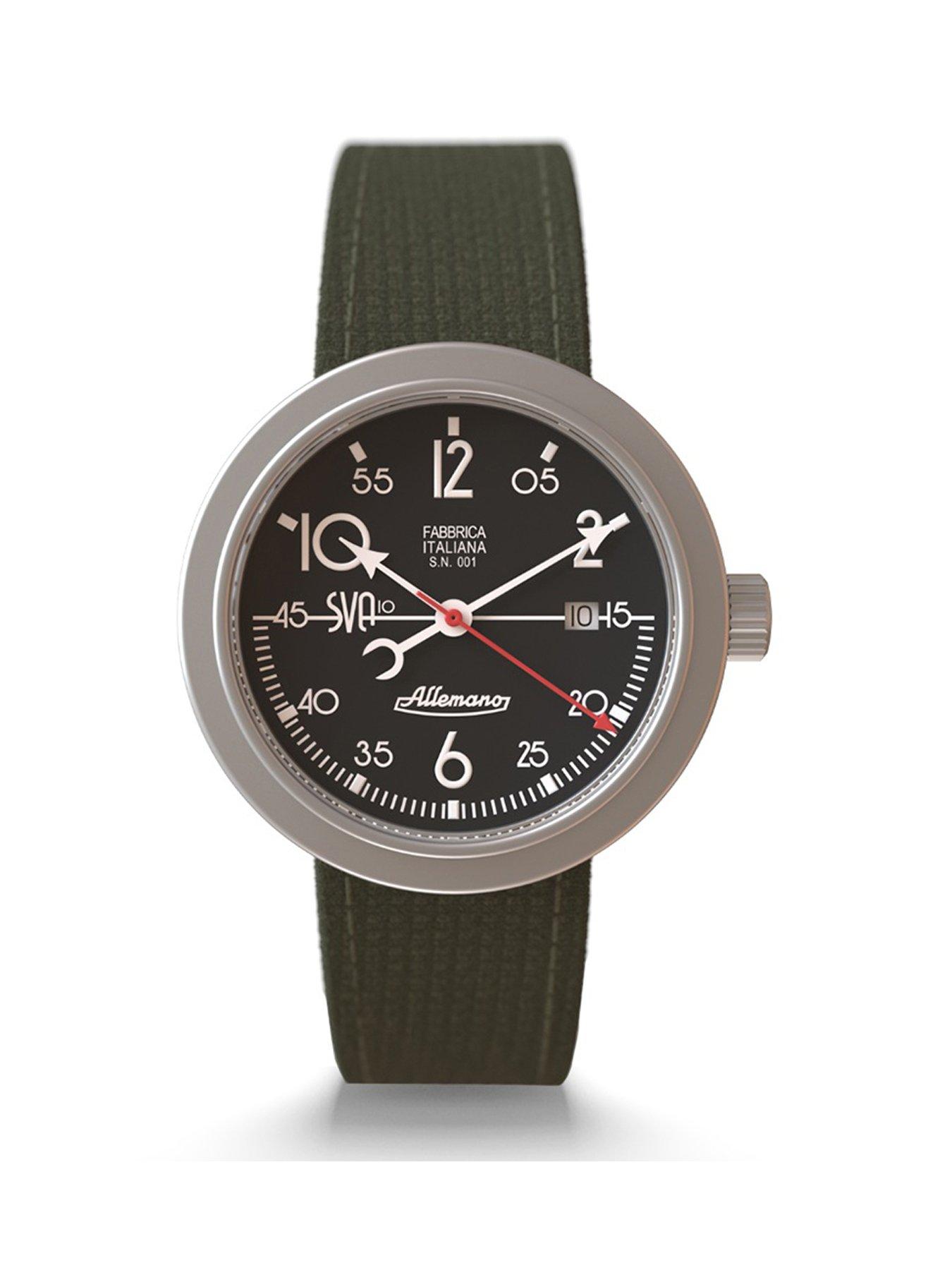 Allemano Special SVA Flight Edition Black Dial Sandblasted Steel Brown Leather Strap Watch