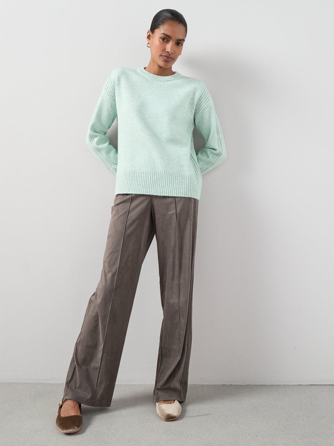 front image of the-very-collection-faux-suede-wide-leg-trouser-taupe
