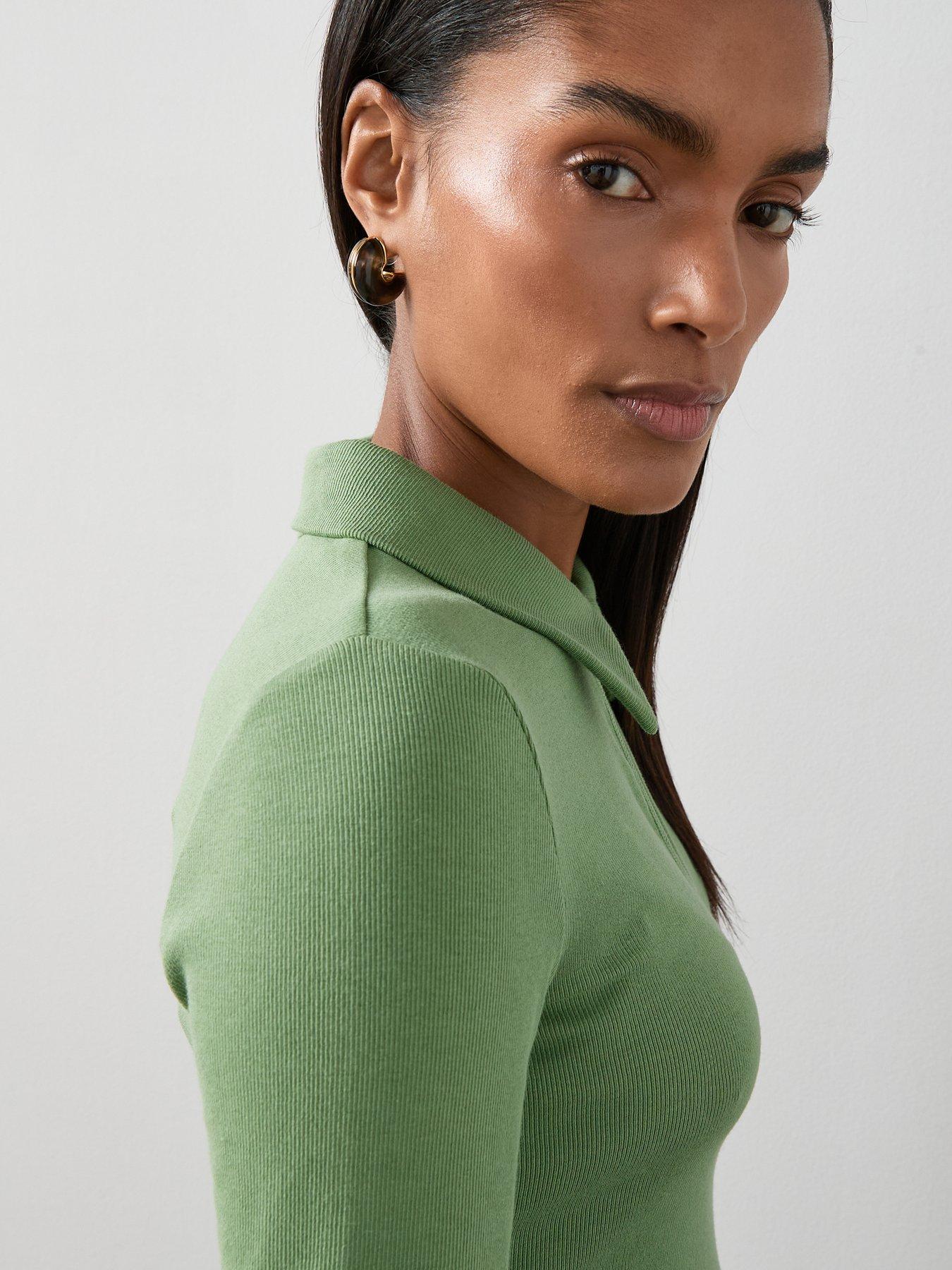 Image 6 of 6 of The Very Collection Long Sleeve Collar Cut Out Top - Green