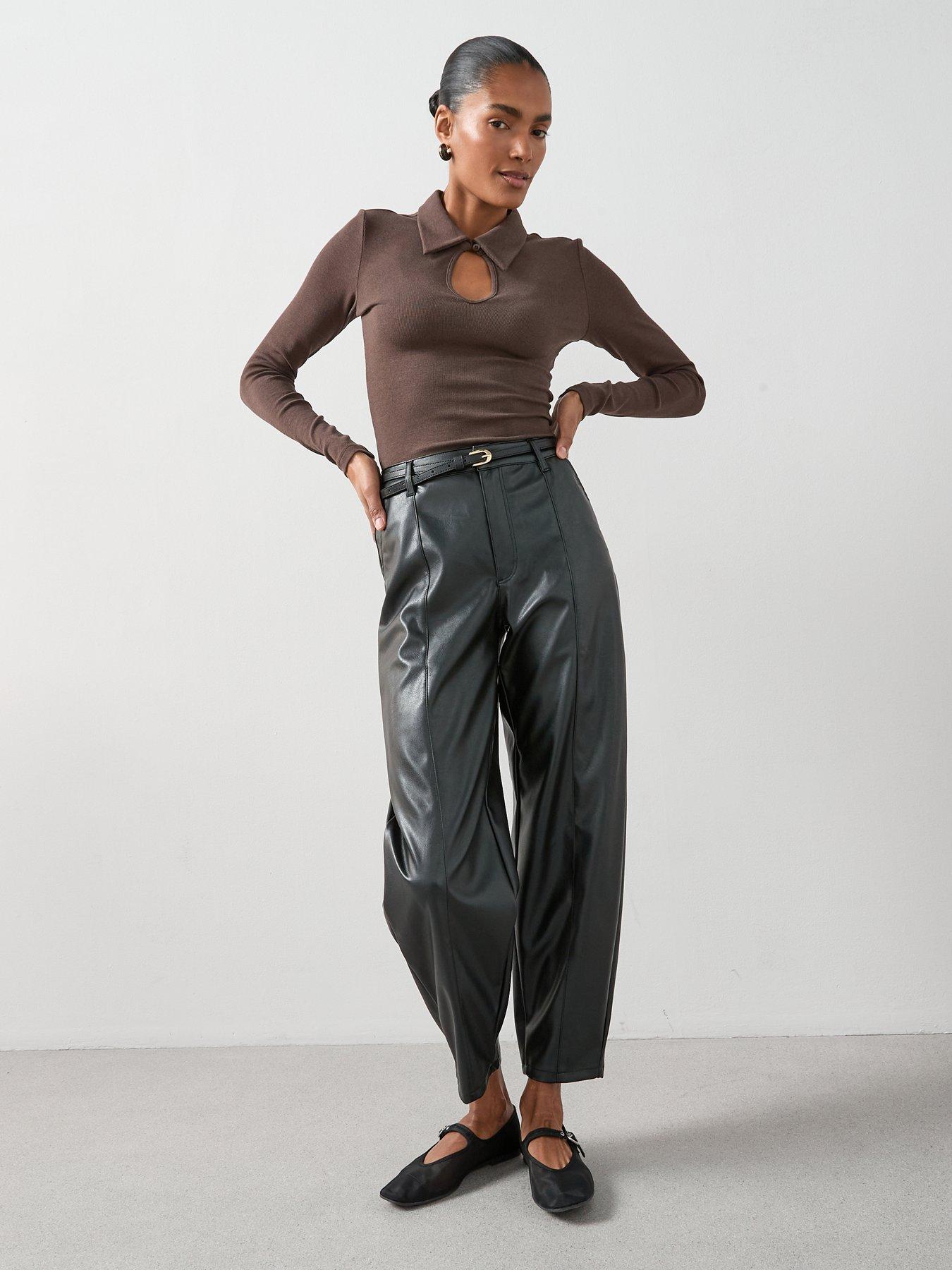 Image 3 of 6 of The Very Collection Long Sleeve Collar Cut Out Top - Brown