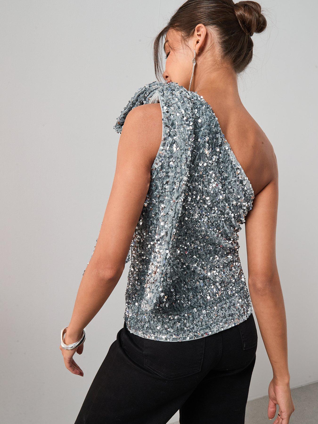  image of the-very-collection-sequin-bow-top-silver