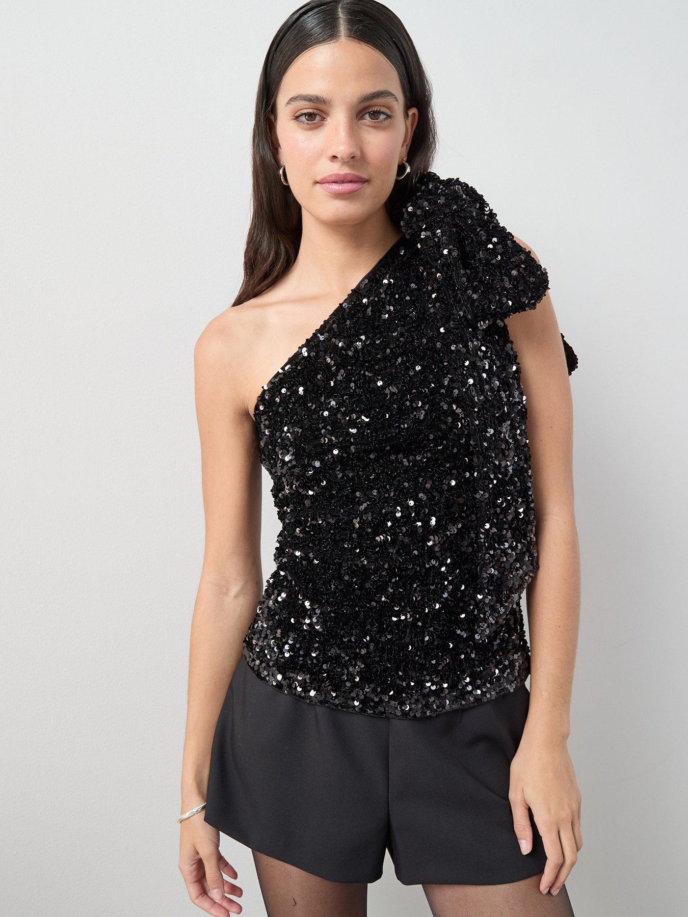 The Very Collection Sequin Bow Top - Black
