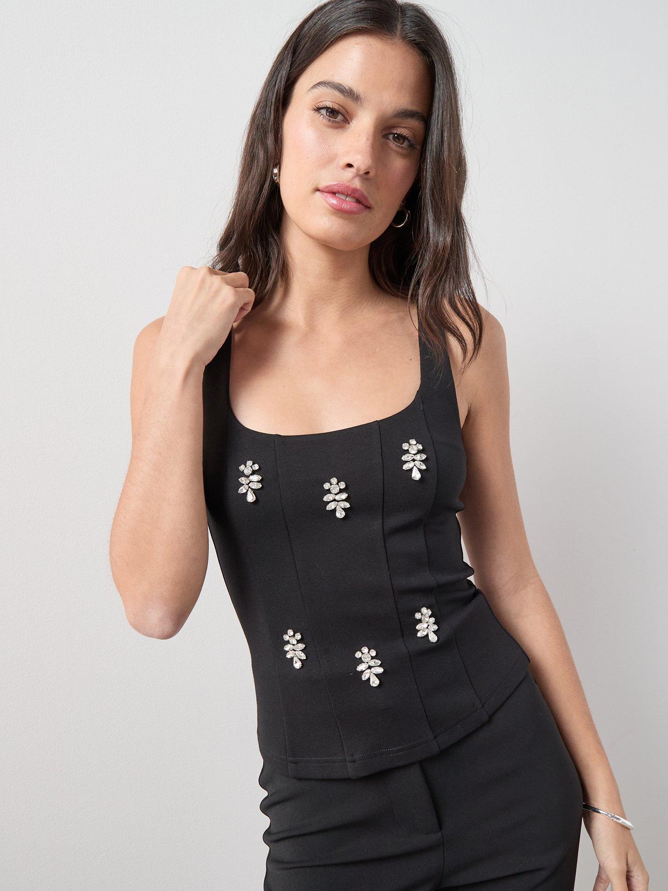Image 6 of 7 of The Very Collection Embellished Corset Top&nbsp;- Black