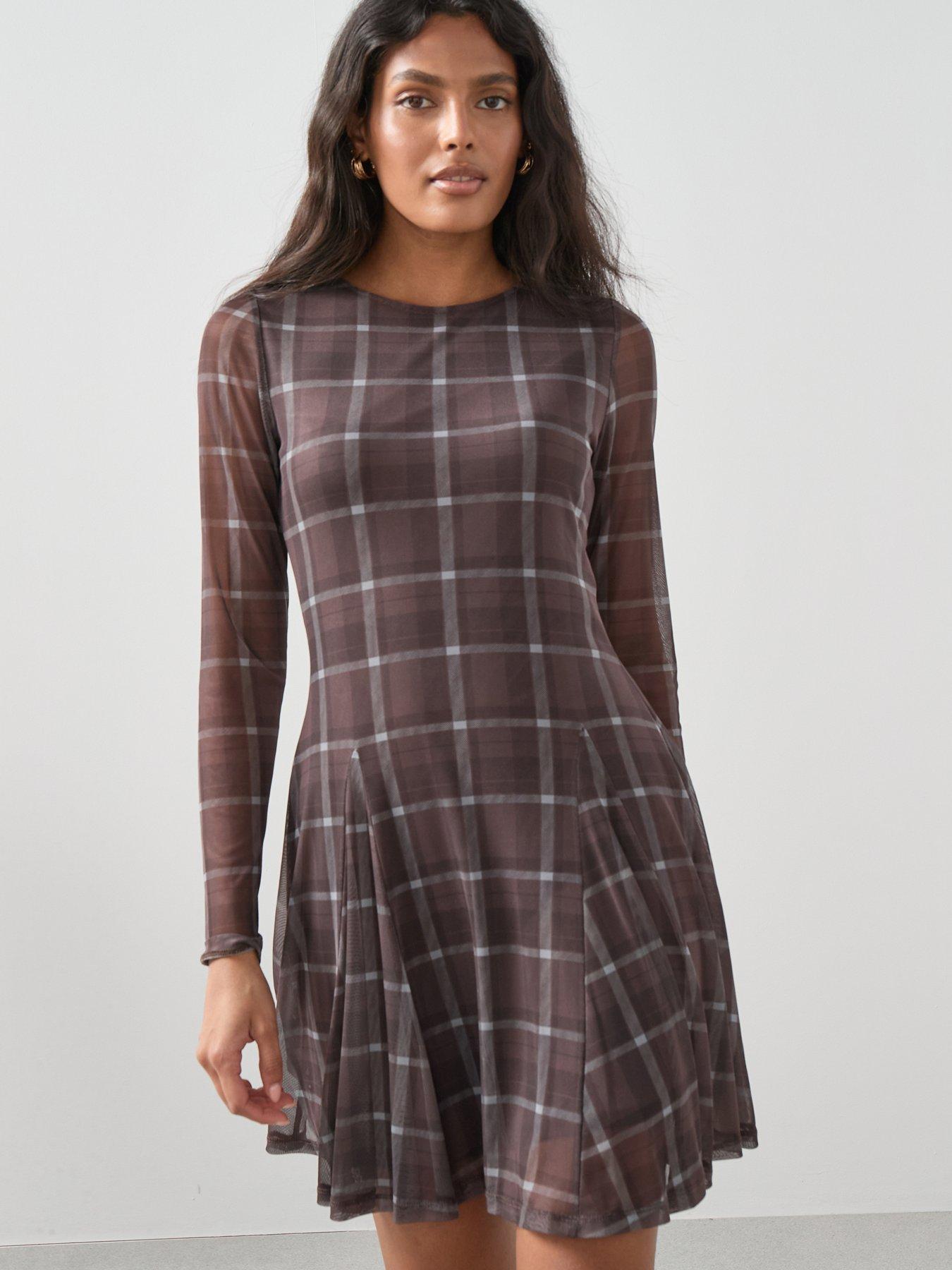 undefined Check Mesh Printed Dress - Multi